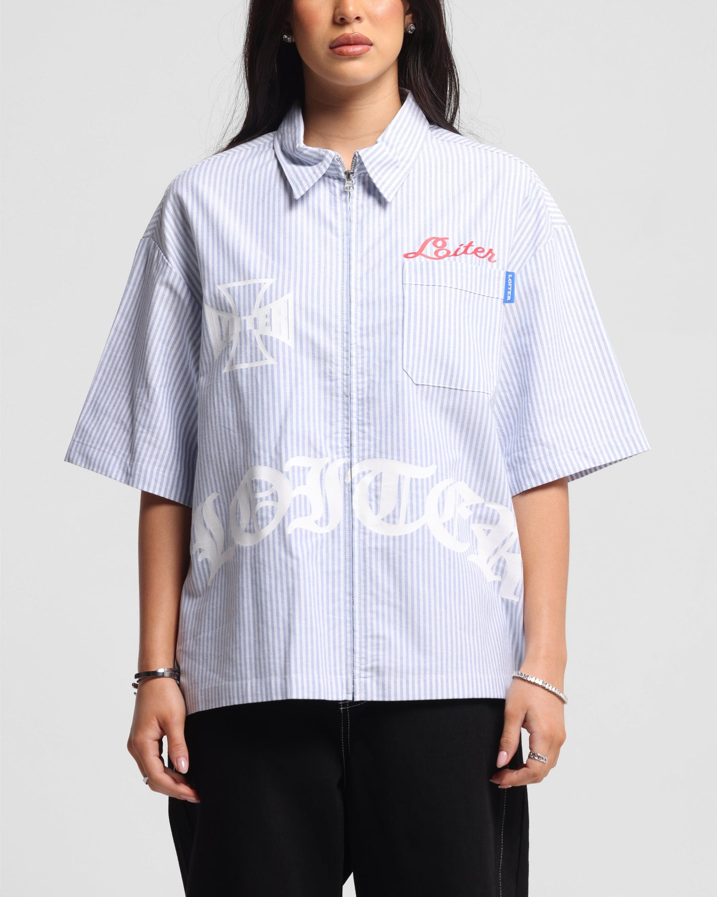 Loiter Chopper Work Shirt Blue/White Style001