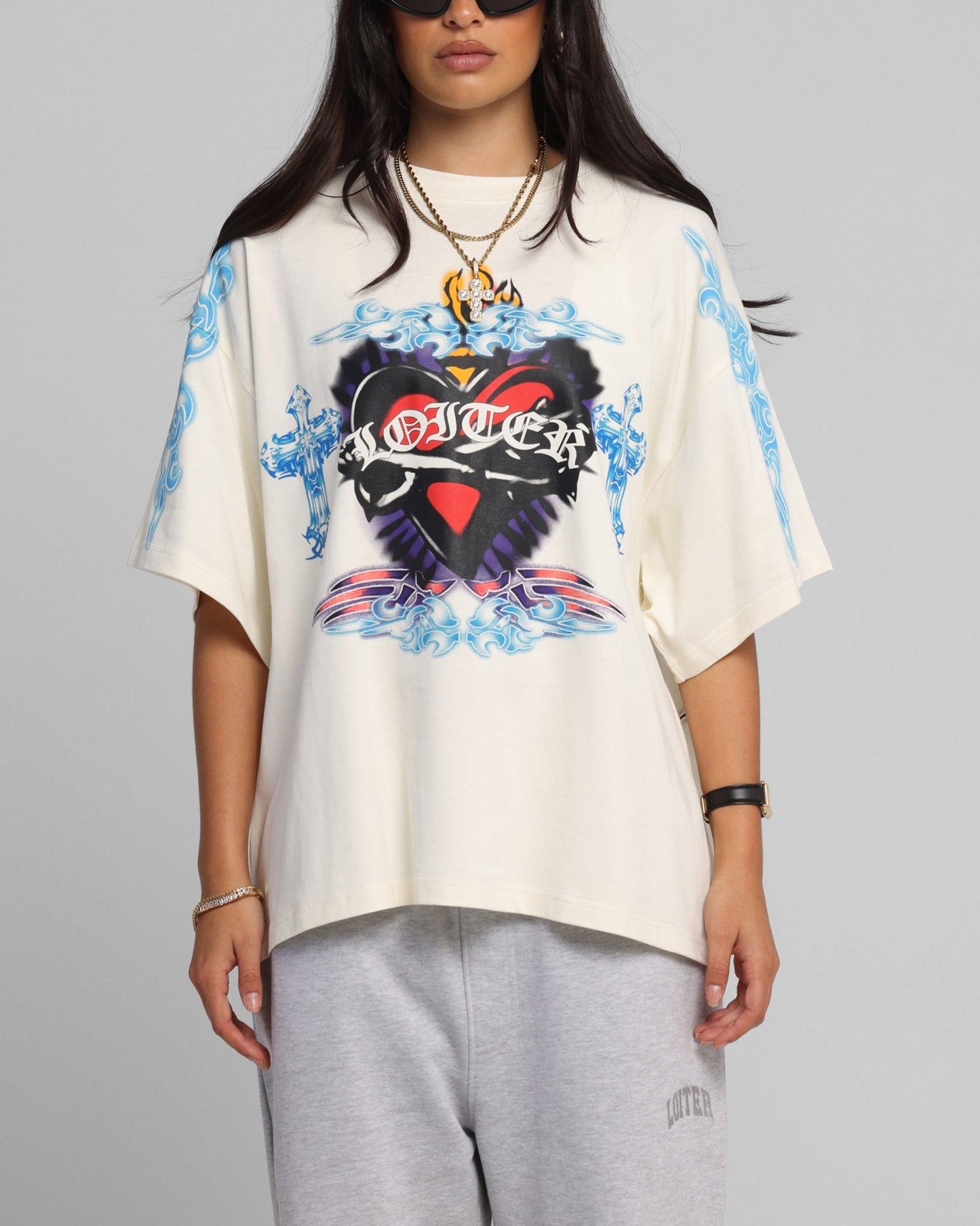 Loiter Hearts T-Shirt Off White Style001