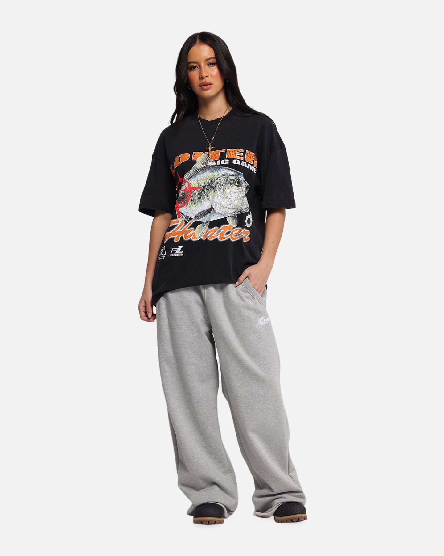 Loiter Big Game T-Shirt Black Acidwash Style001