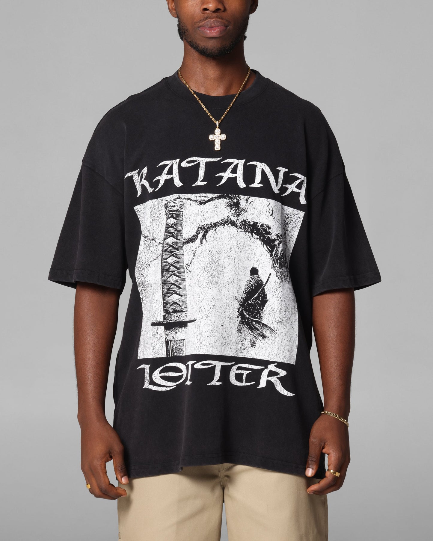 Loiter Katana Vintage T-Shirt Black Acidwash Style001