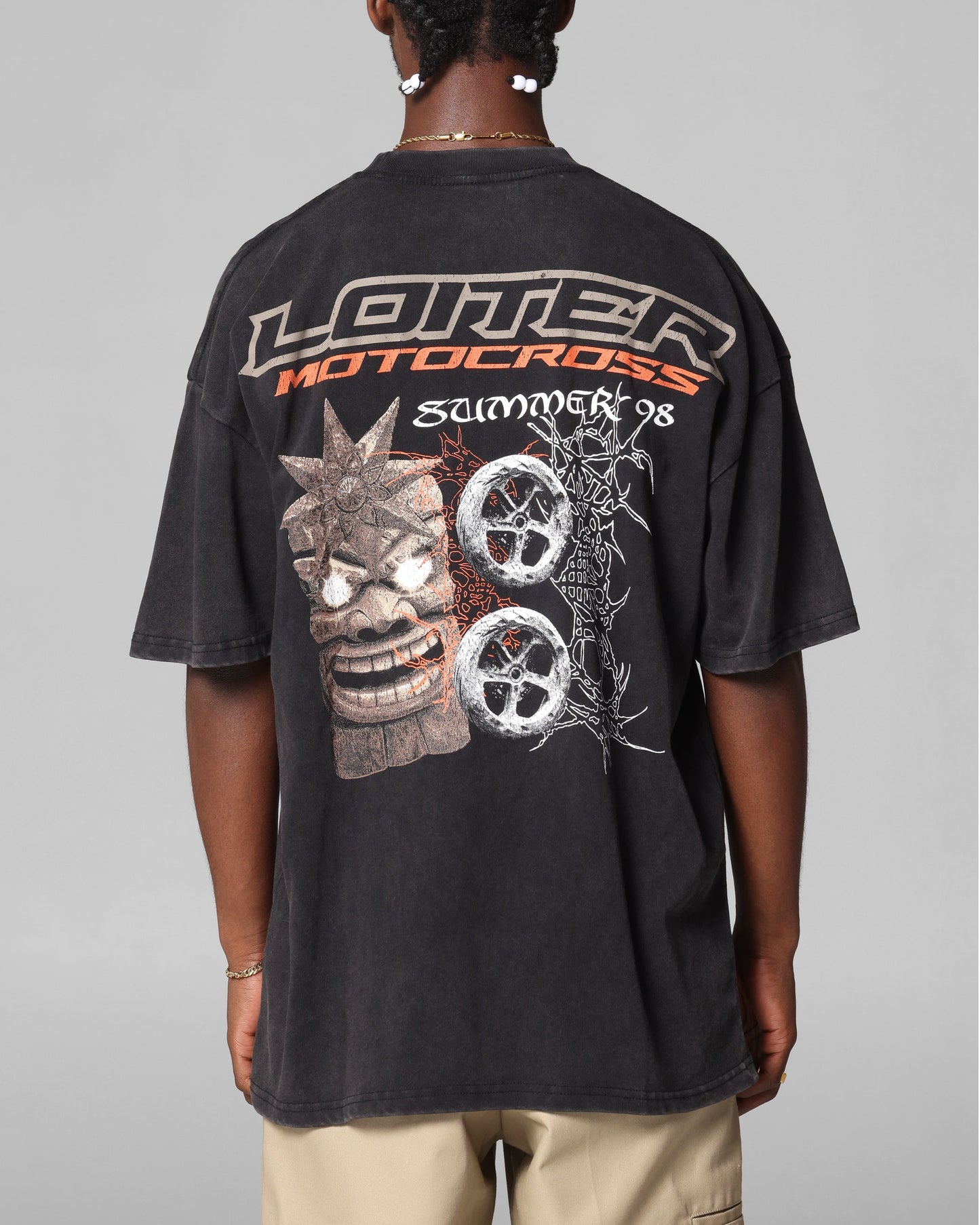 Loiter Summer Motocross T-Shirt Black Acidwash
