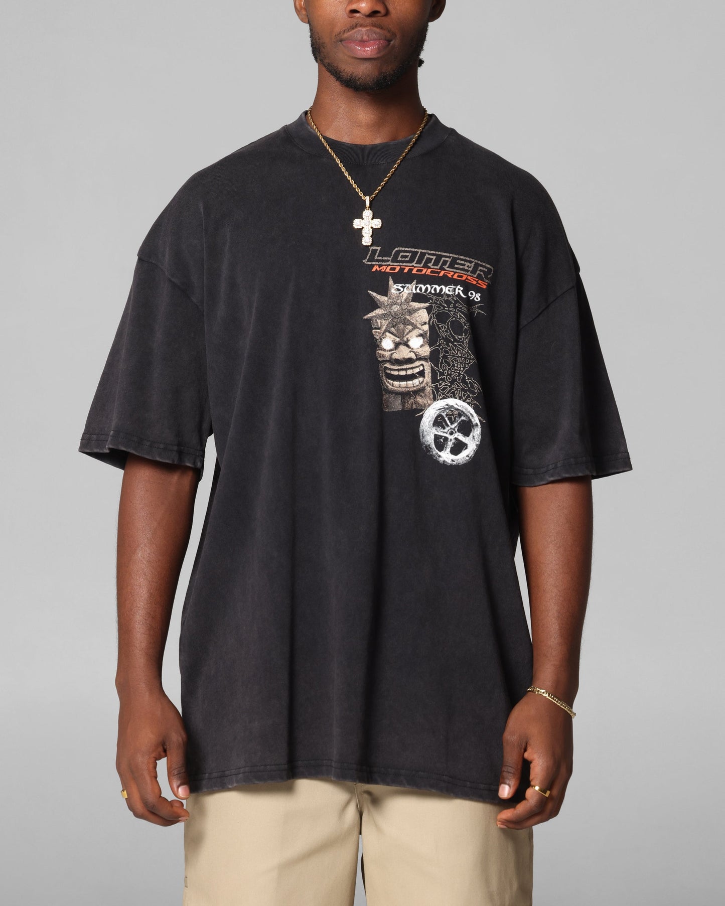 Loiter Summer Motocross T-Shirt Black Acidwash