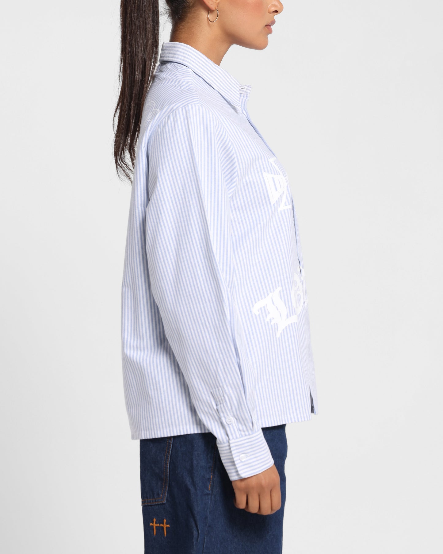 Loiter Chopper Long Sleeve Shirt Blue/White Style001