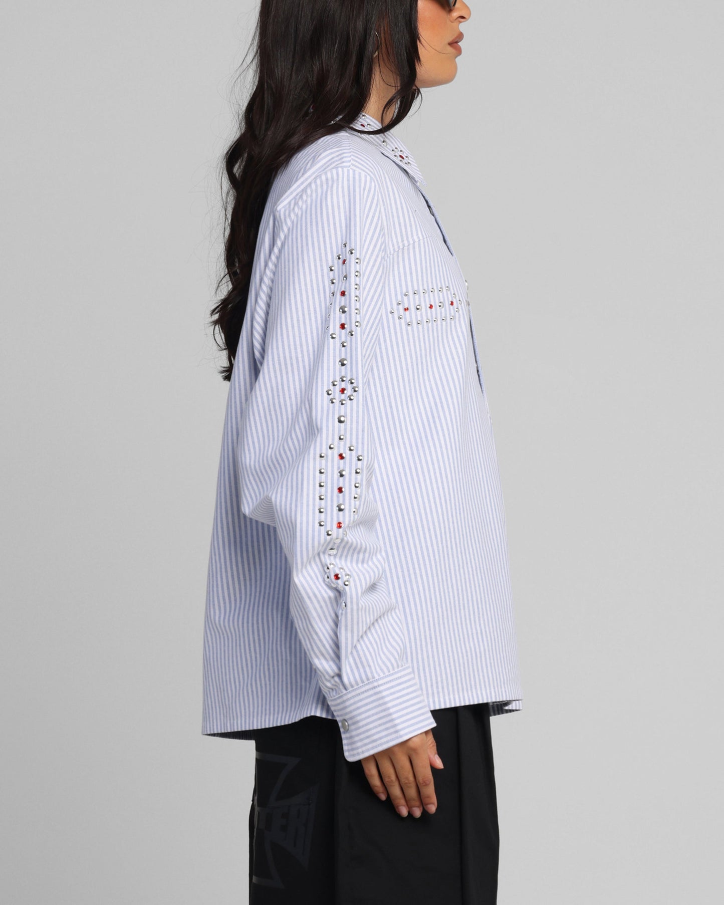 Loiter Western Long Sleeve Button Up Shirt Blue/White Style001