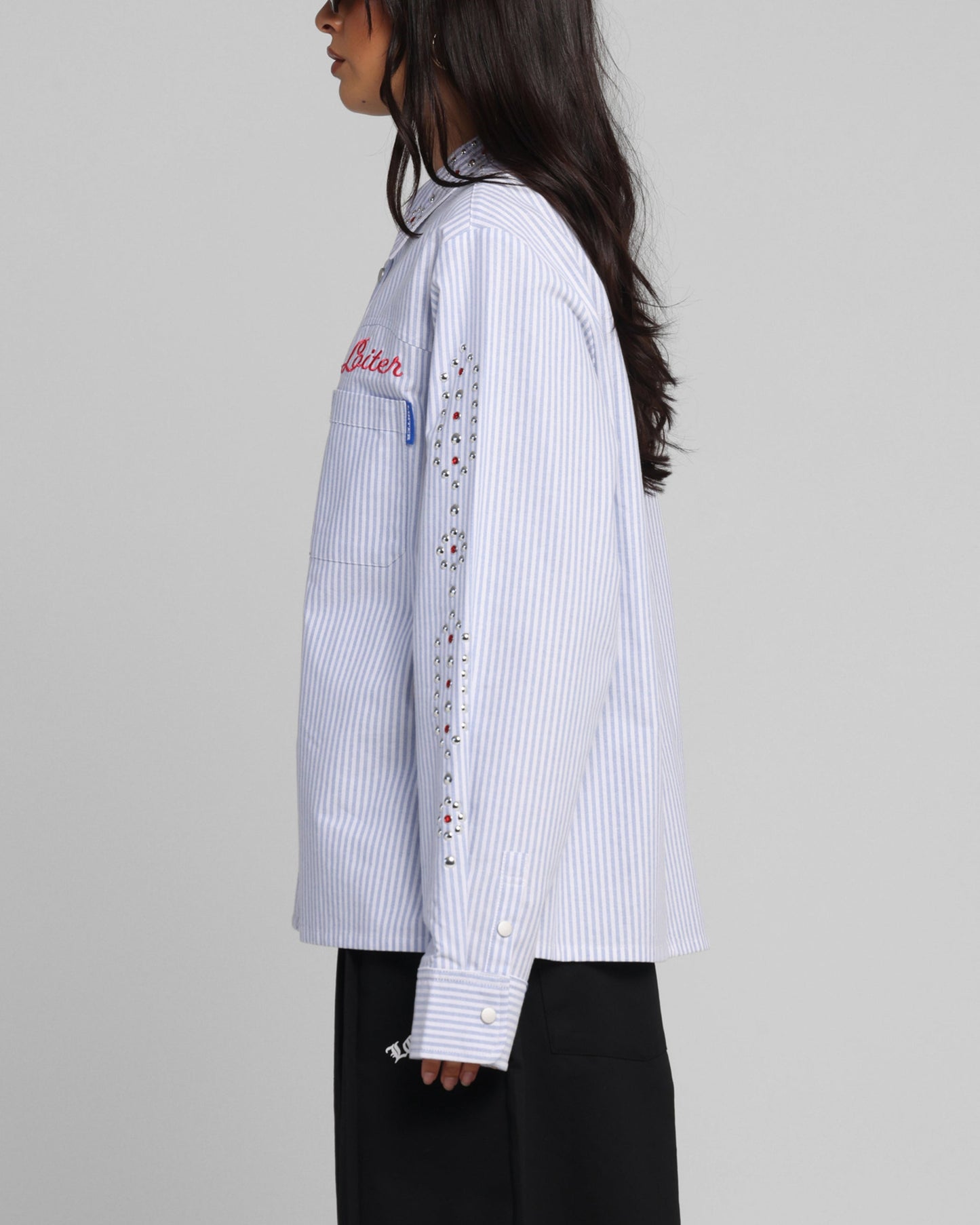 Loiter Western Long Sleeve Button Up Shirt Blue/White Style001