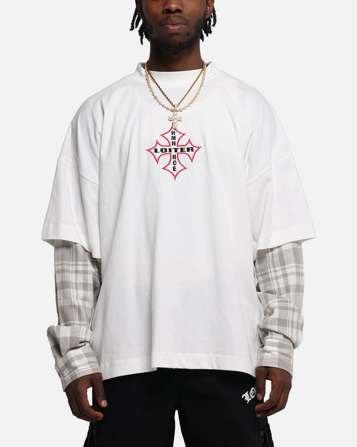 Loiter Layered Flannel T-Shirt Cream