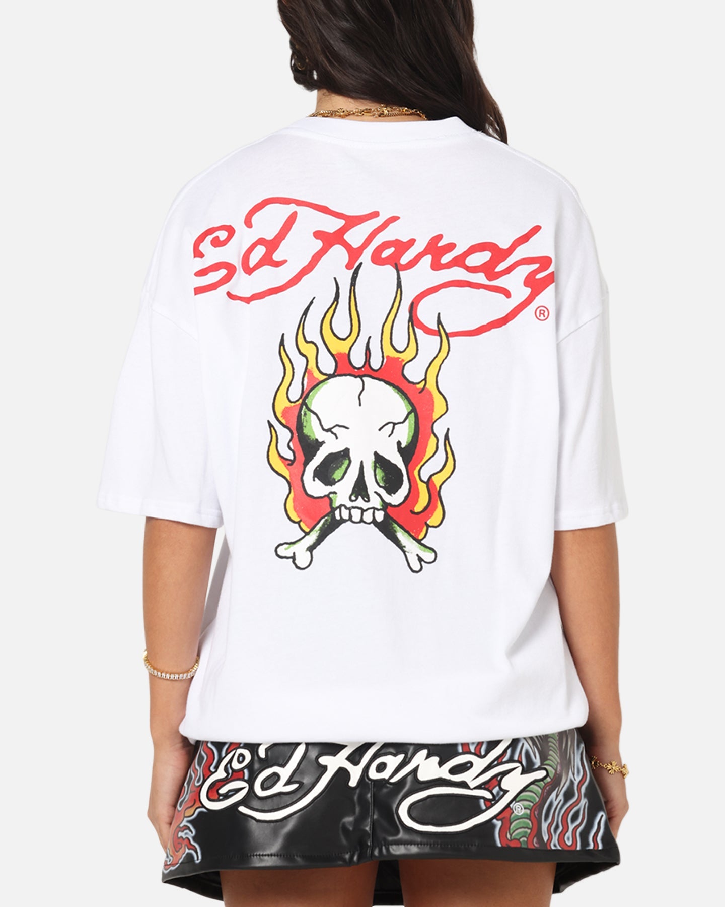 Ed Hardy Flaming Skull T-Shirt White Style001