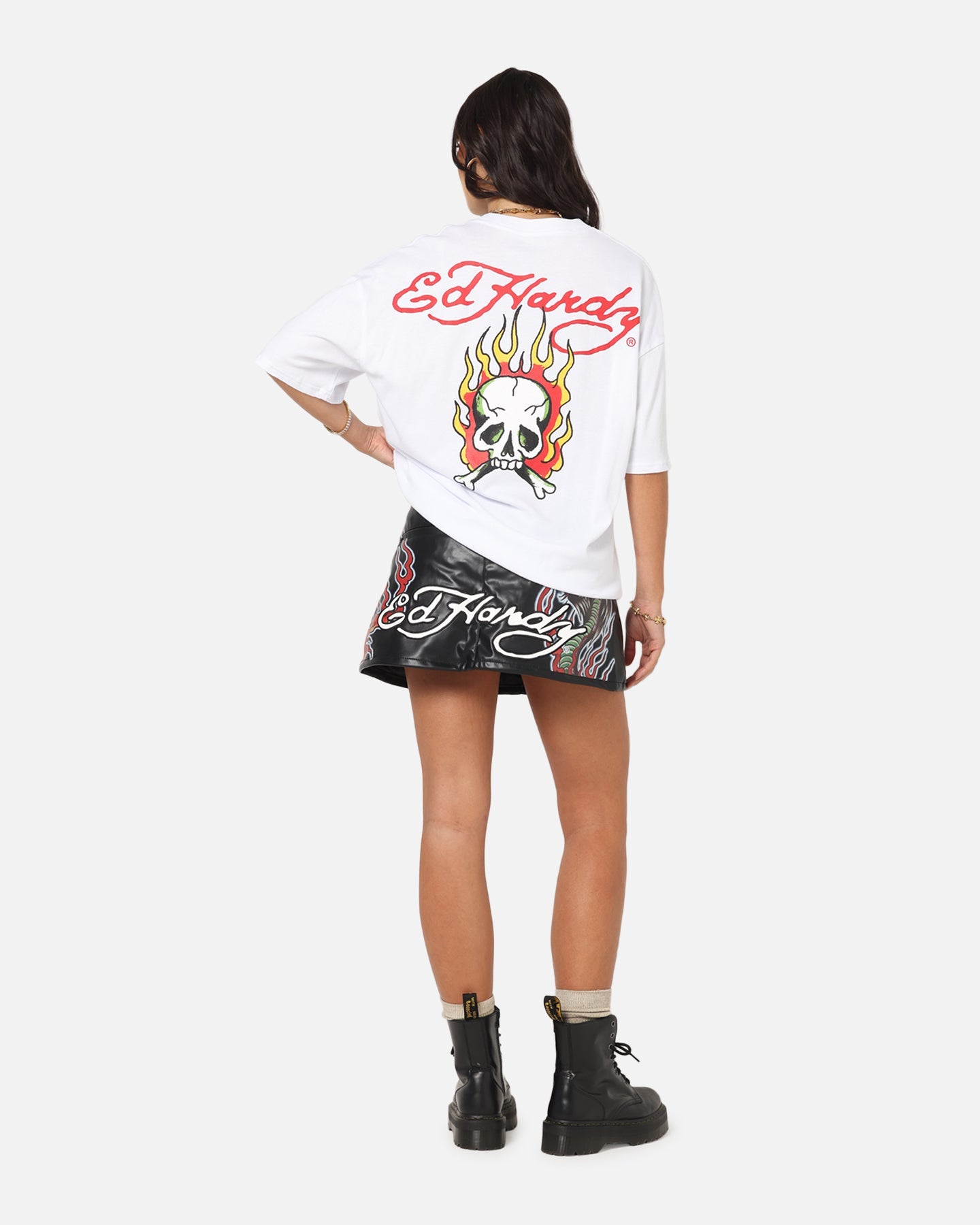 Ed Hardy Flaming Skull T-Shirt White Style001