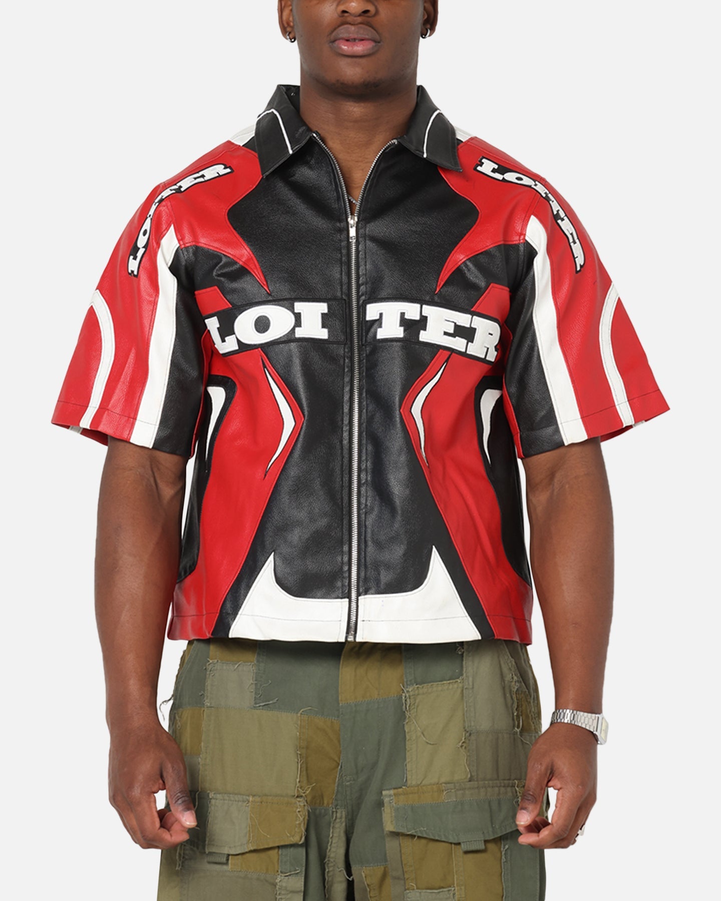 Loiter Racer Vegan Leather Shirt Red/Black