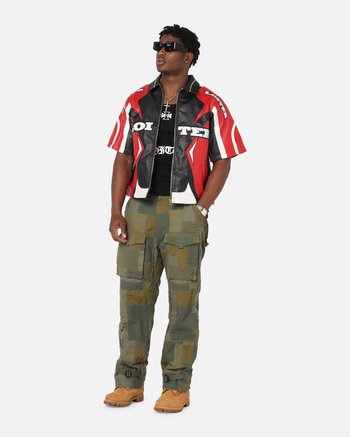 Loiter Racer Vegan Leather Shirt Red/Black