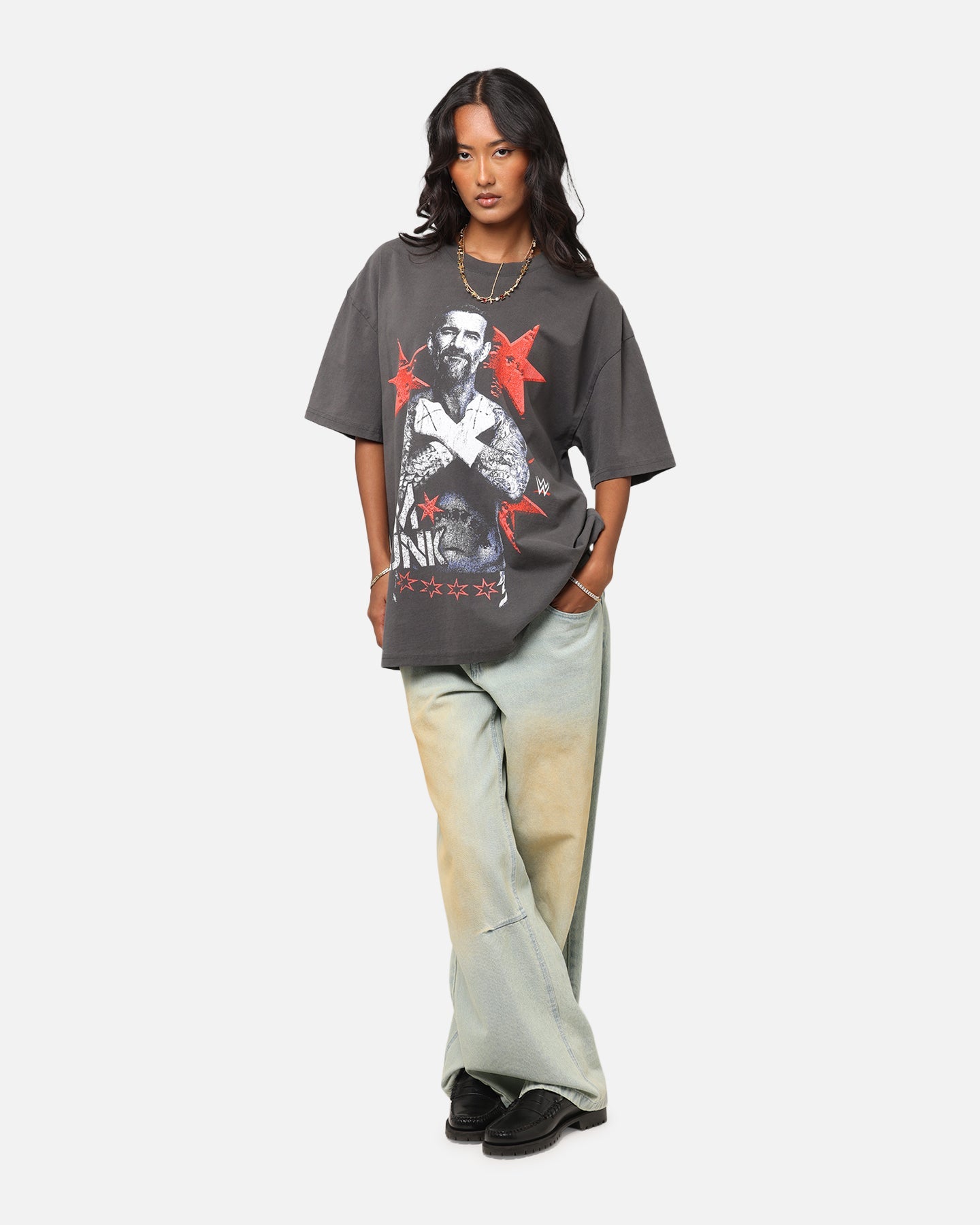 Culture Kings X WWE CM Punk Heavyweight T-Shirt Black Wash Style001