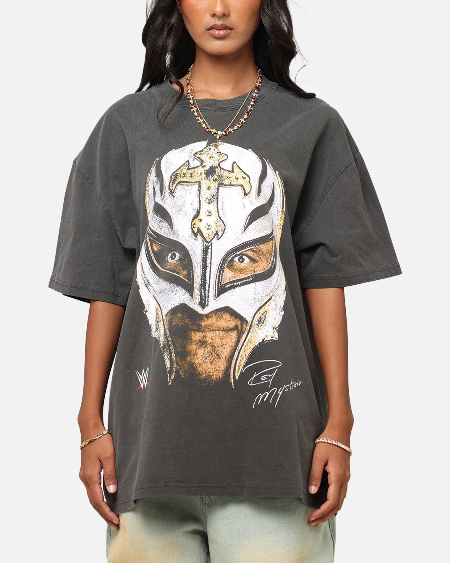 Culture Kings X WWE Rey Mysterio Big Head Heavyweight T-Shirt Black Wash Style001