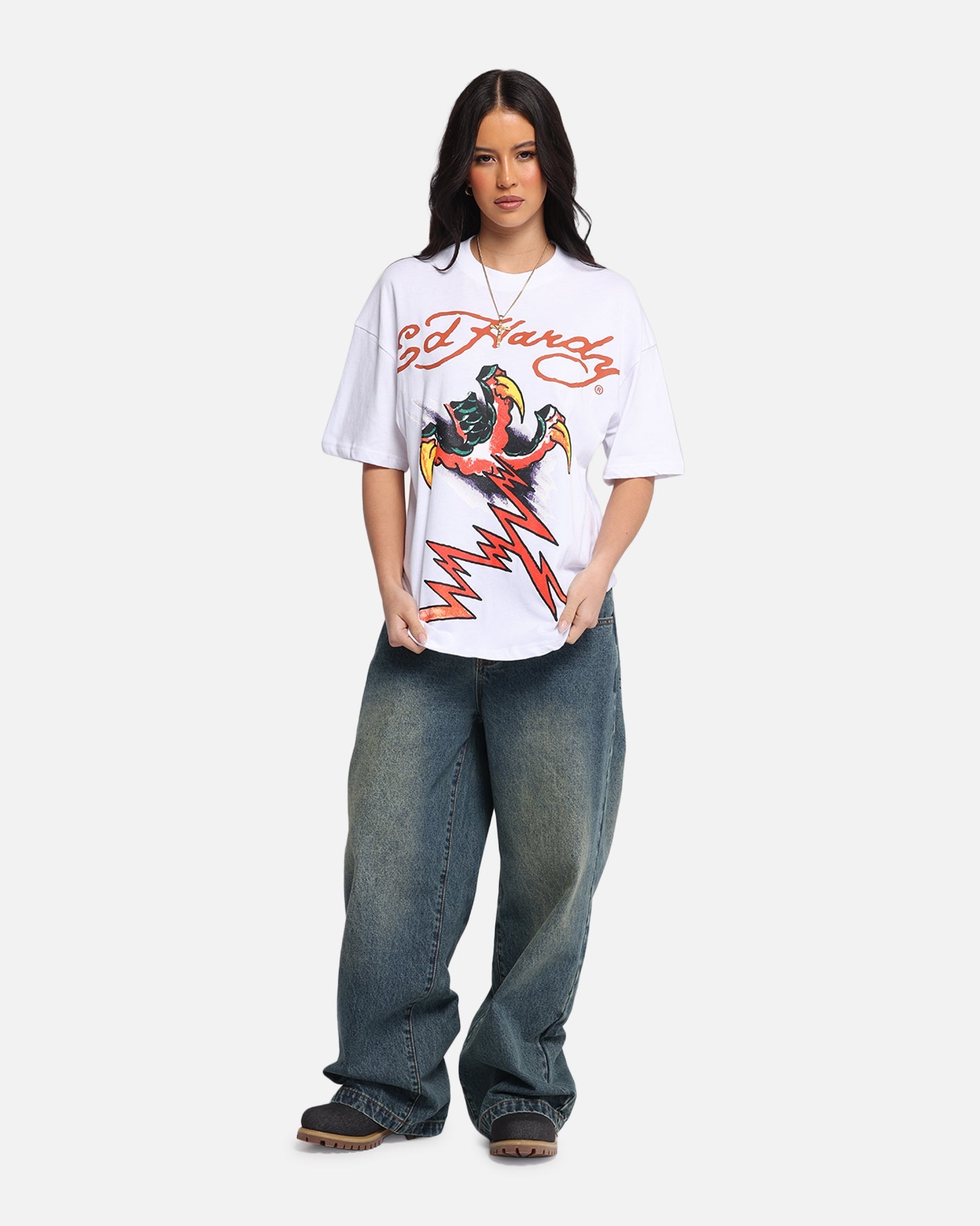 Ed Hardy Lightning T-Shirt White Style001