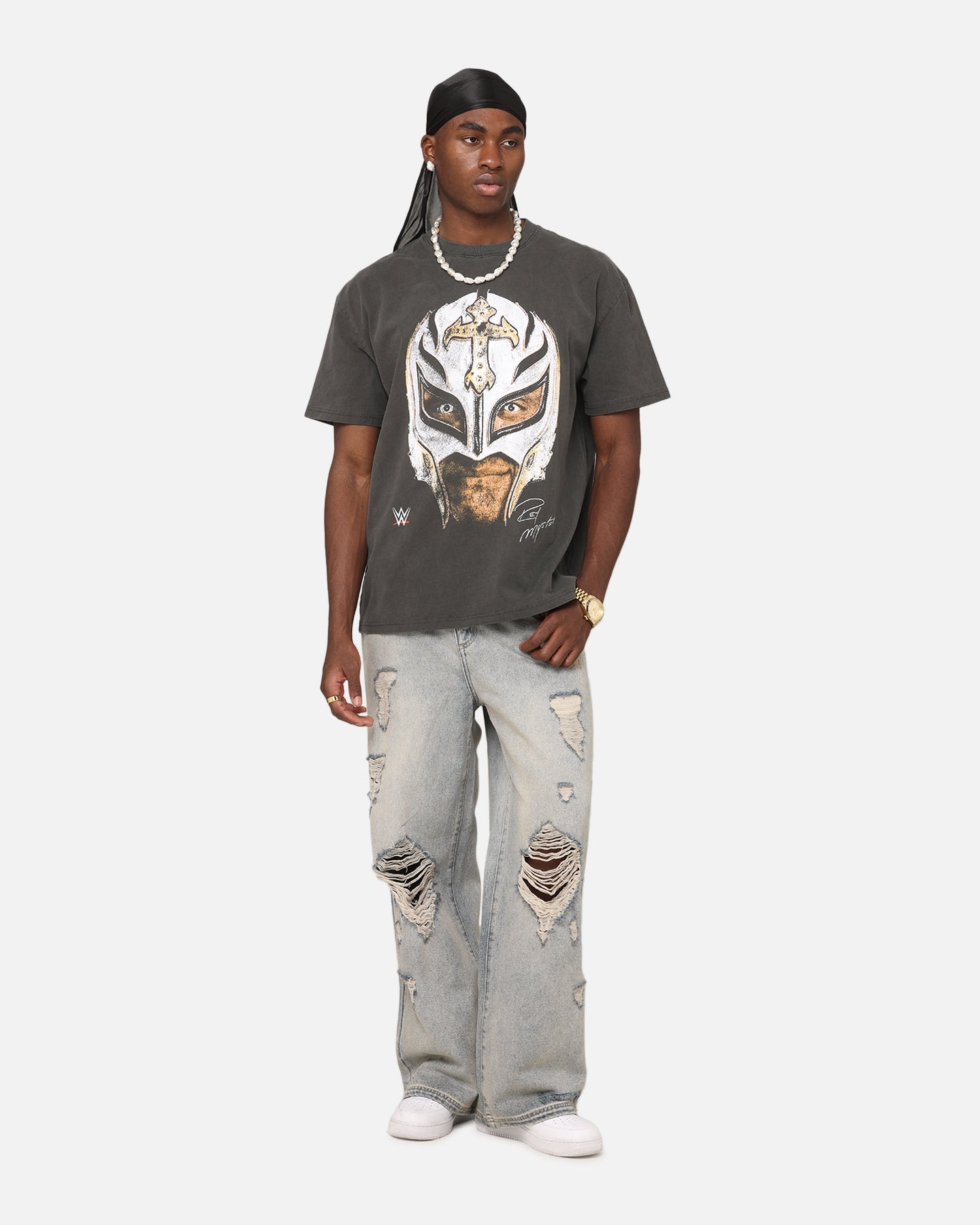 Culture Kings X WWE Rey Mysterio Big Head Heavy T-Shirt Black Wash