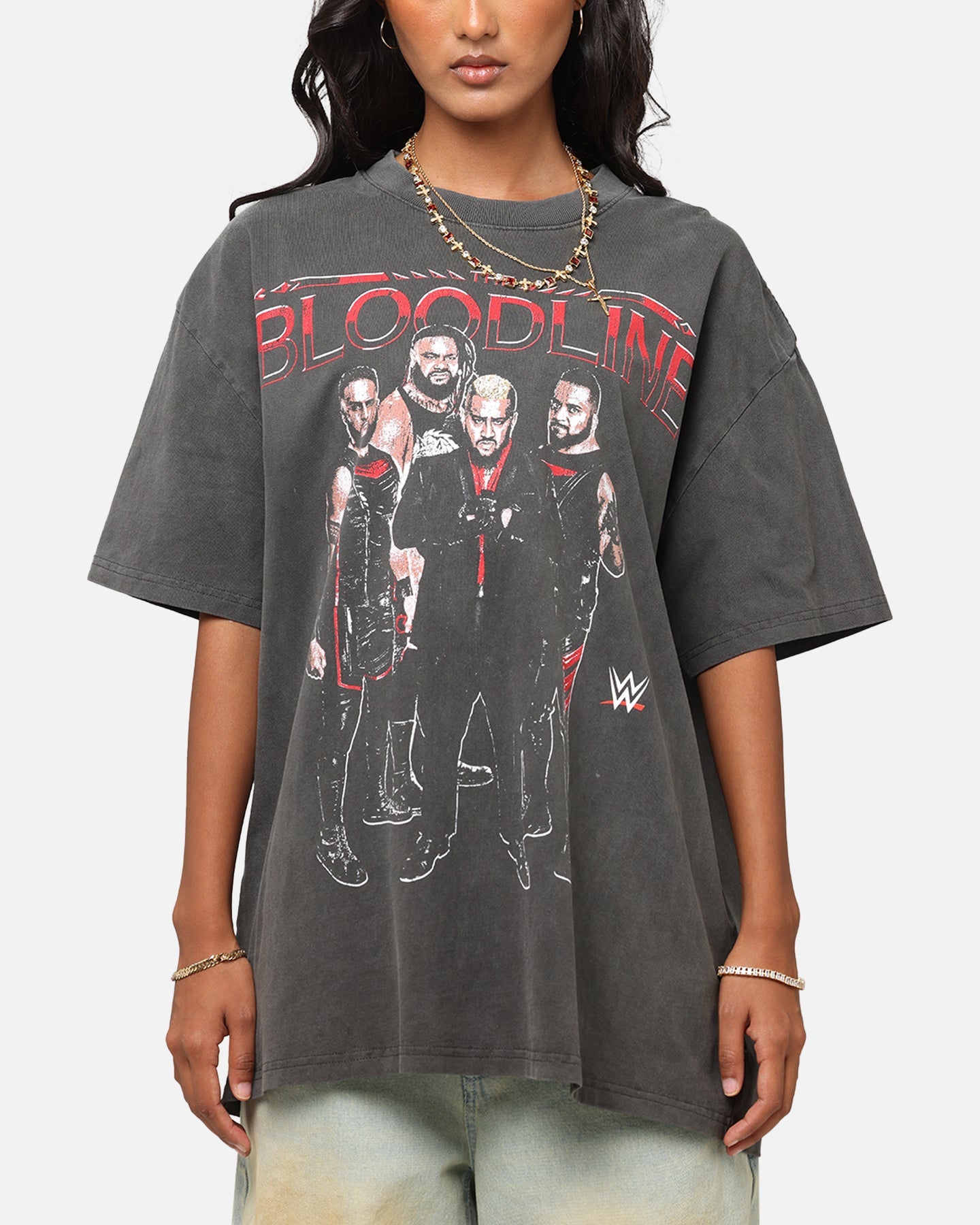 Culture Kings X WWE The Bloodline Heavy T-Shirt Black Wash Style001