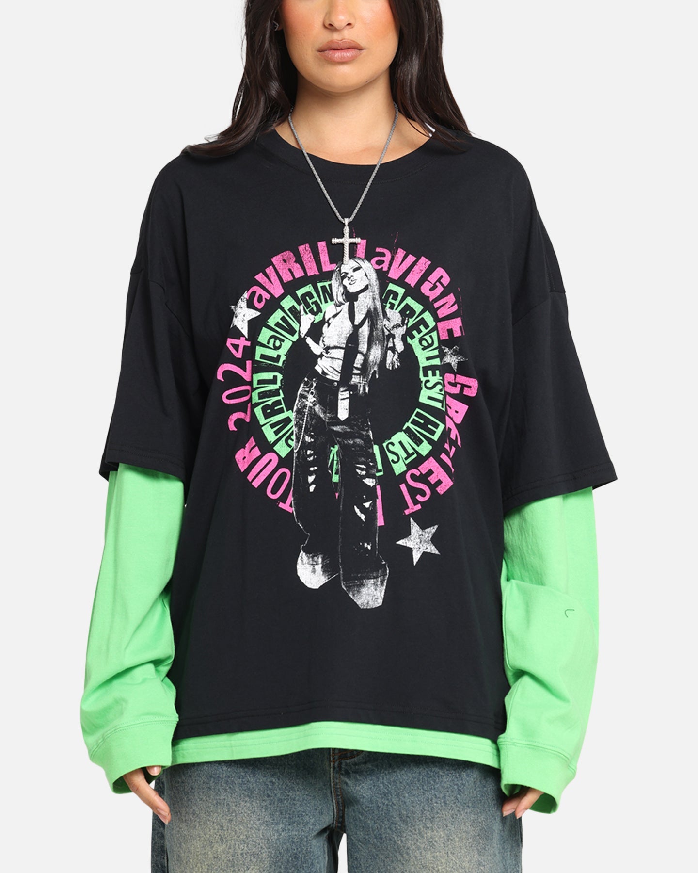 Avril Lavigne Avril Layered Long Sleeve T-Shirt Black Wash Style001