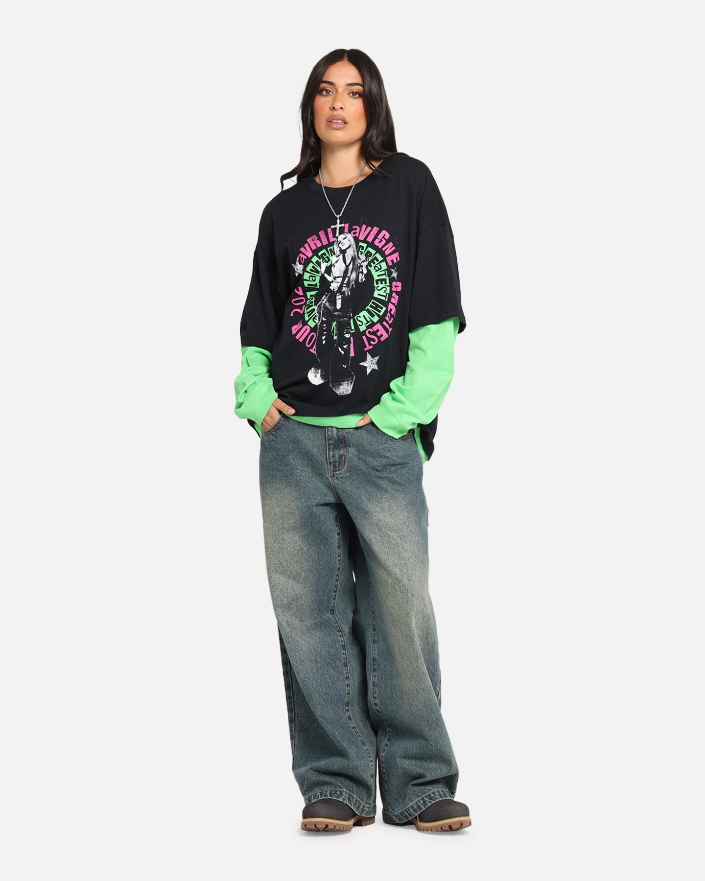 Avril Lavigne Avril Layered Long Sleeve T-Shirt Black Wash Style001