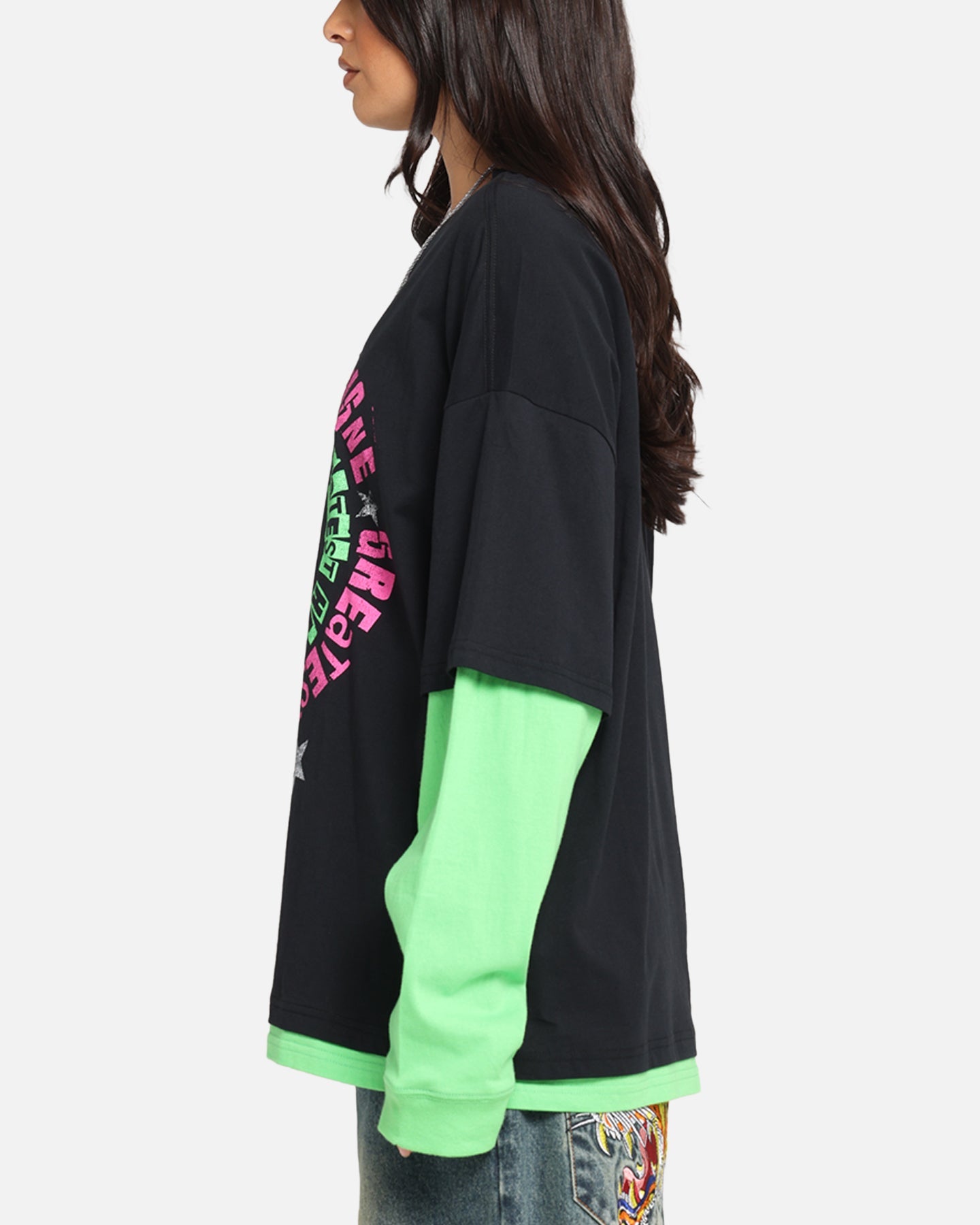 Avril Lavigne Avril Layered Long Sleeve T-Shirt Black Wash Style001