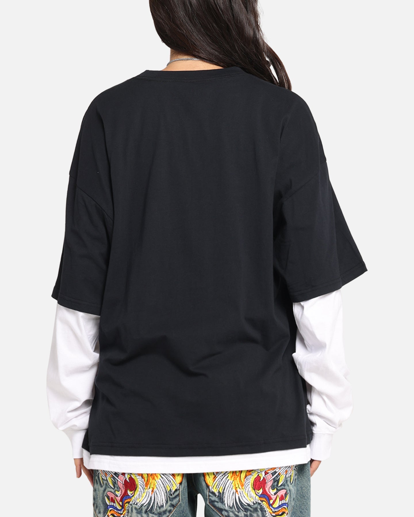 G N Roses Roses Layered Long Sleeve T-Shirt Black Wash Style001