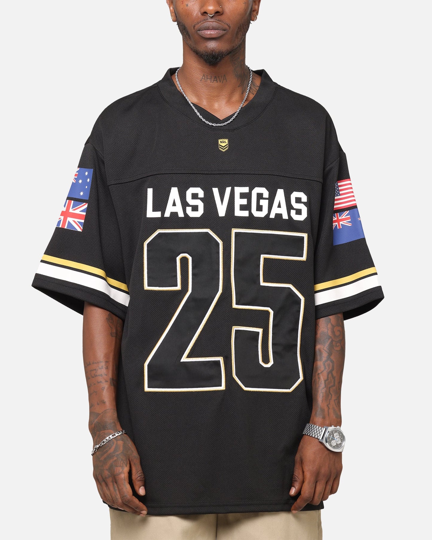 Bleacher Athletic NRL 2025 Las Vegas Round Grid Iron T-Shirt Black