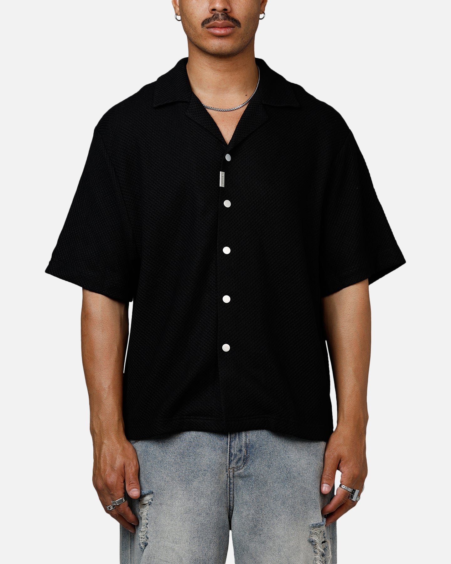 Banx Signature Waffle Button Up Shirt Black