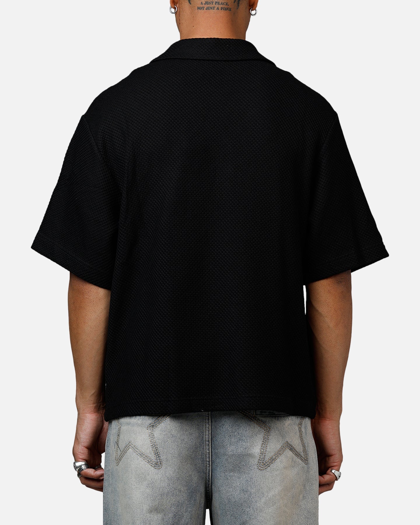 Banx Signature Waffle Button Up Shirt Black
