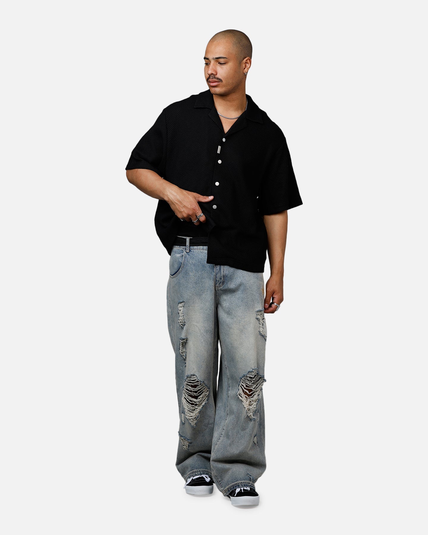 Banx Signature Waffle Button Up Shirt Black