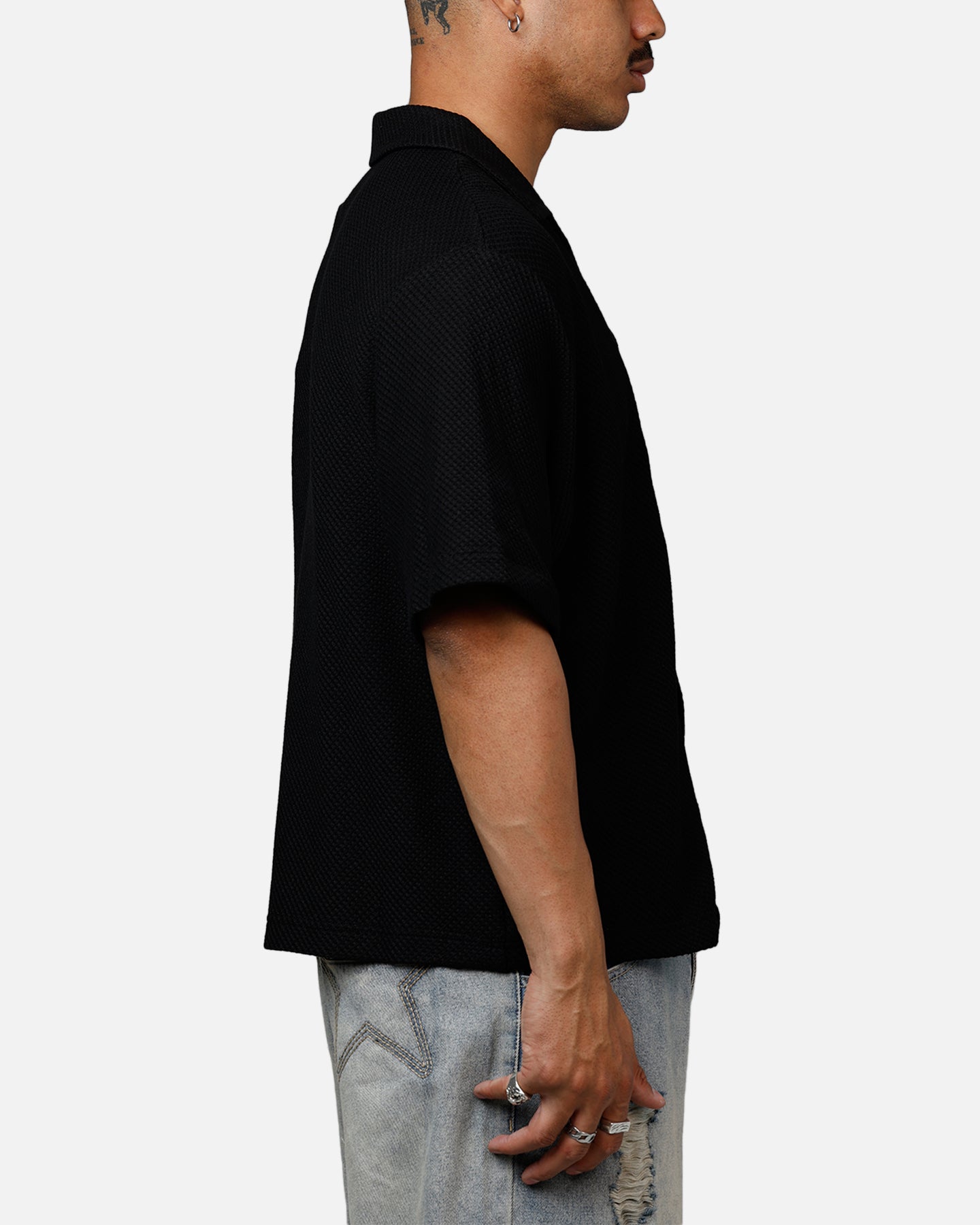 Banx Signature Waffle Button Up Shirt Black