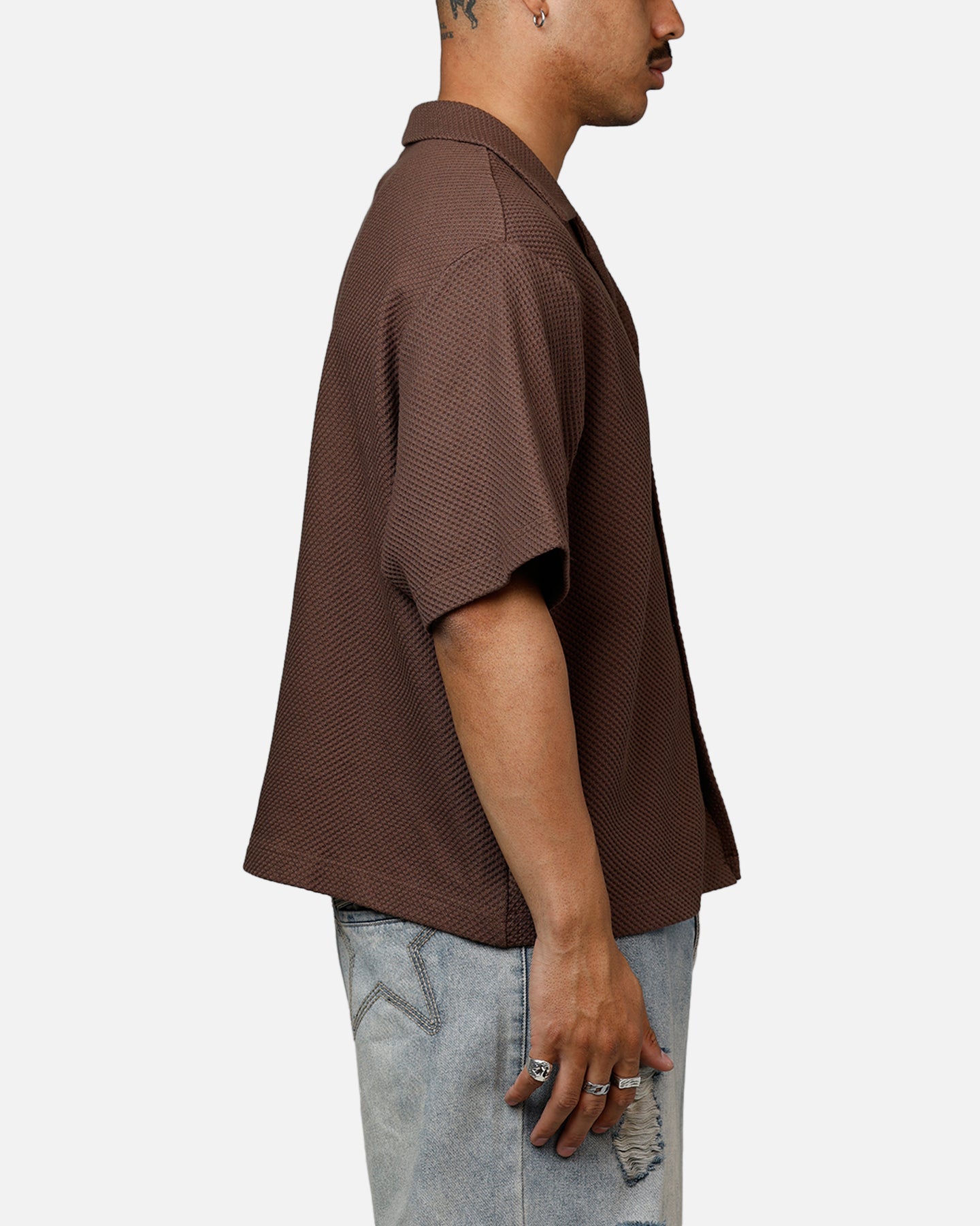 Banx Signature Waffle Button Up Shirt Brown