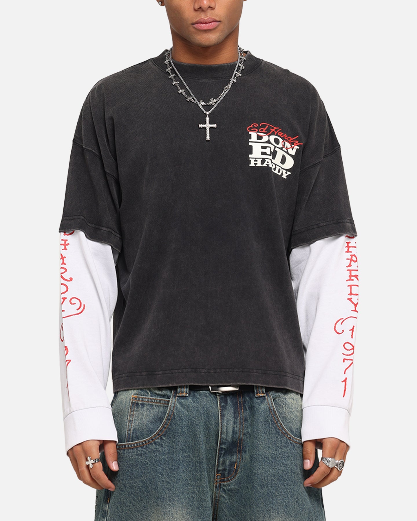 Ed Hardy Love Kills Layered Long Sleeve T-Shirt Black