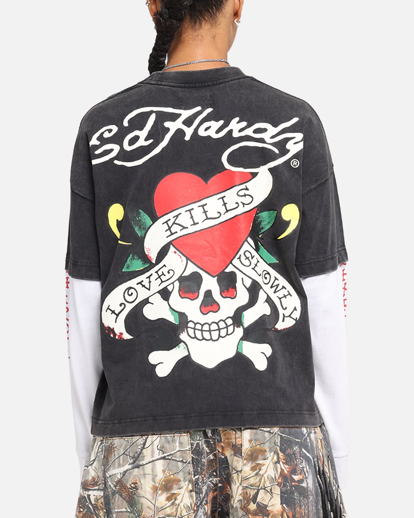Ed Hardy Love Kills Layered Long Sleeve T-Shirt Black Style001