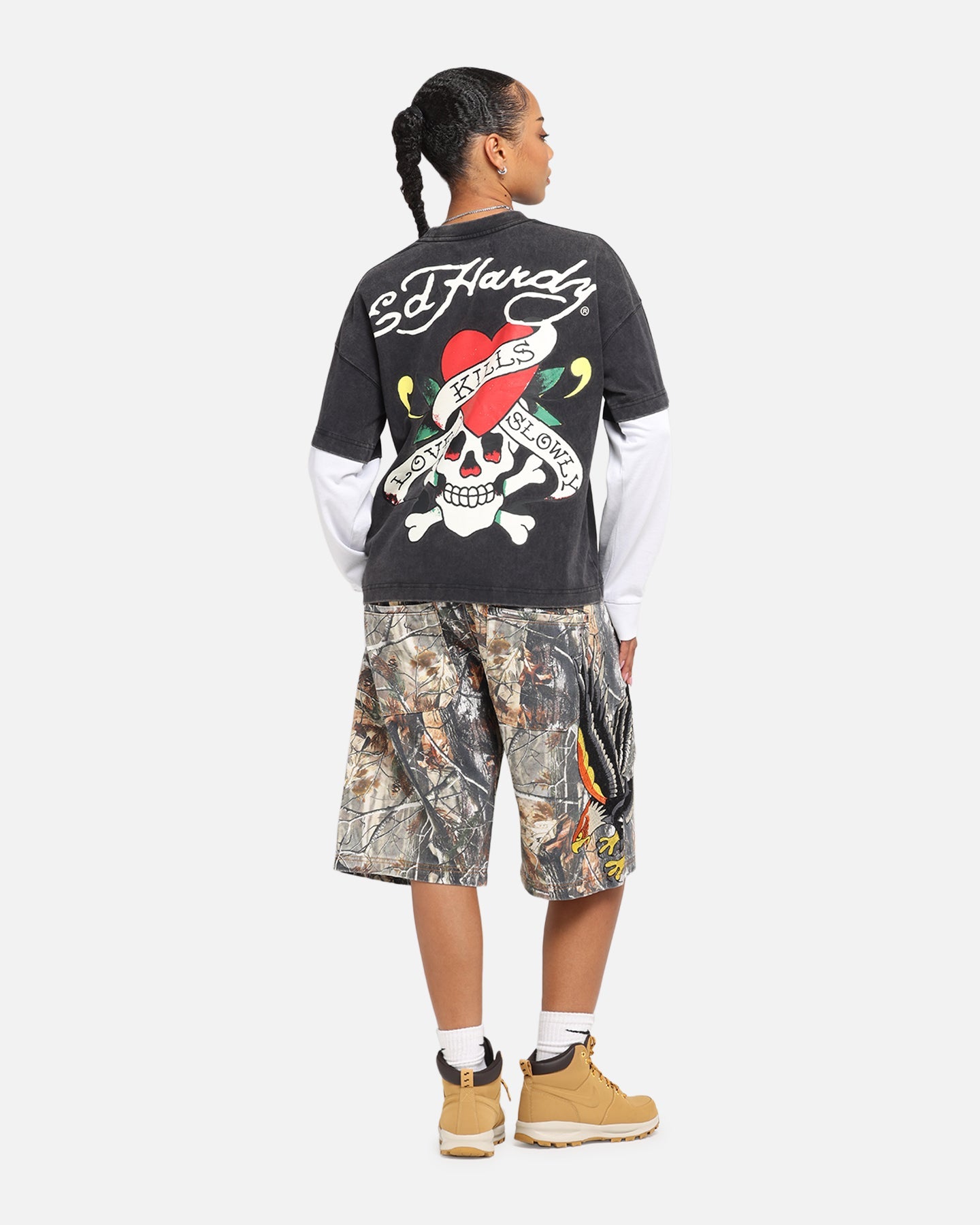 Ed Hardy Love Kills Layered Long Sleeve T-Shirt Black Style001