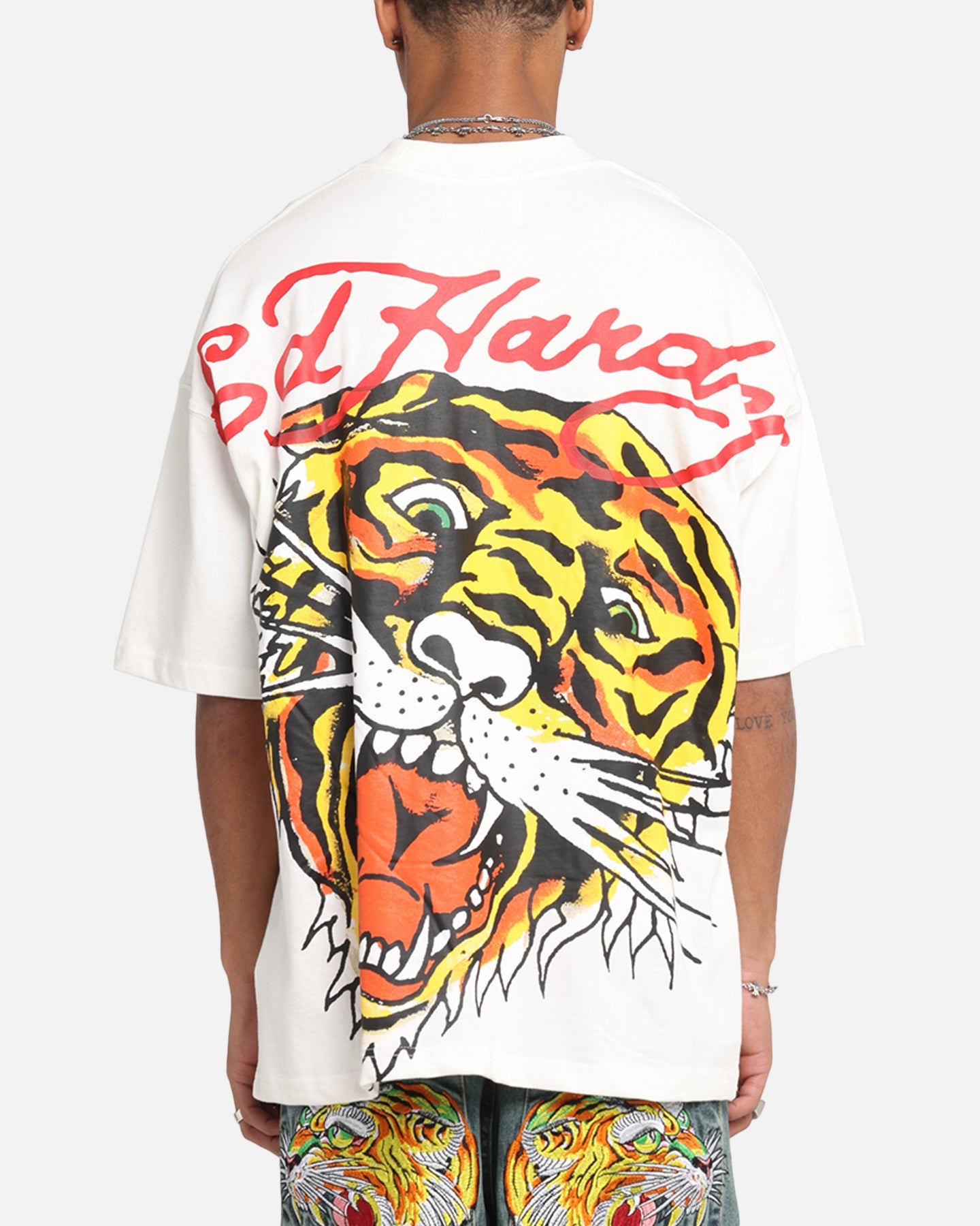 Ed Hardy Tiger Oversized Print T-Shirt Off White