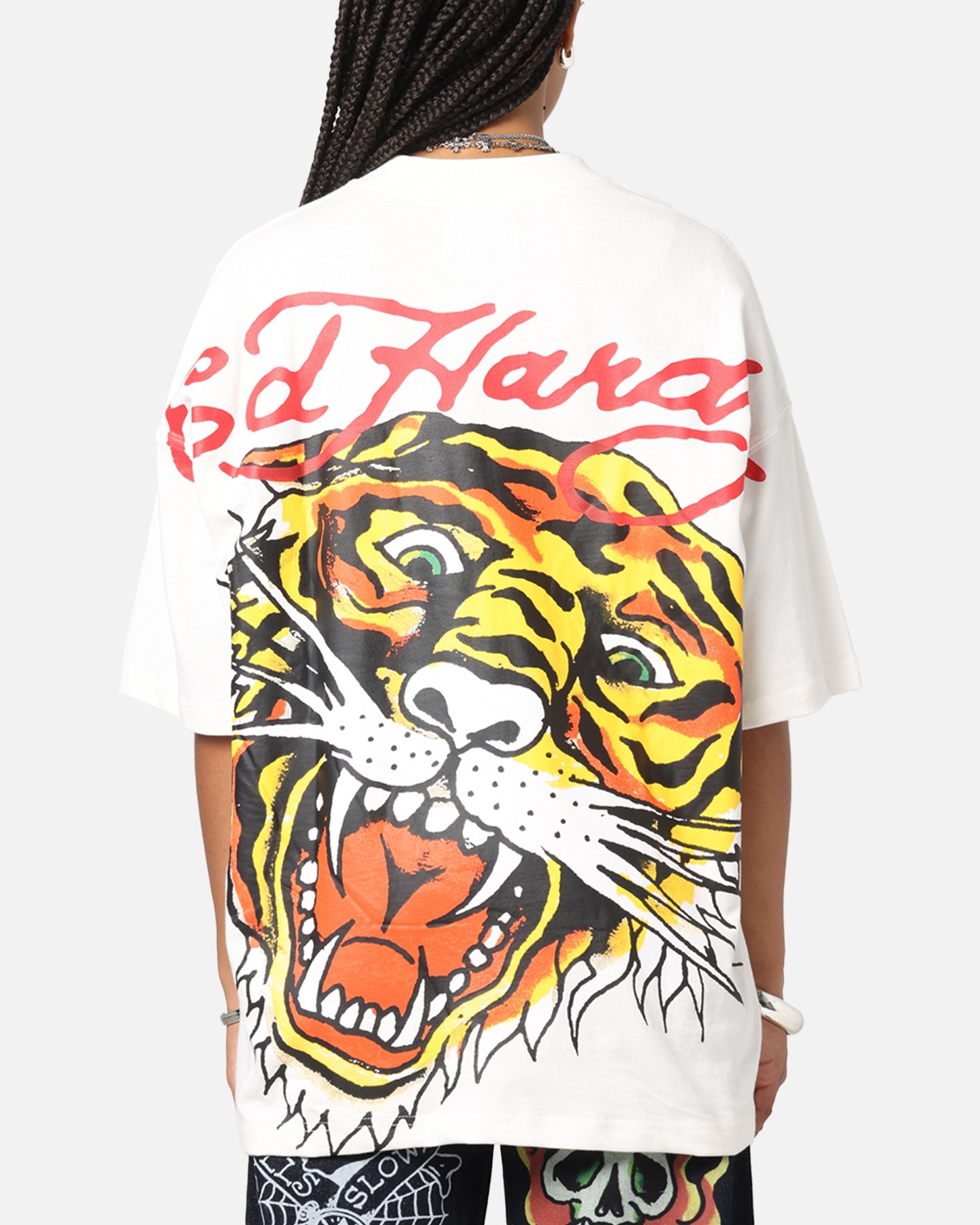 Ed Hardy Tiger Oversized Print T-Shirt Off White Style001