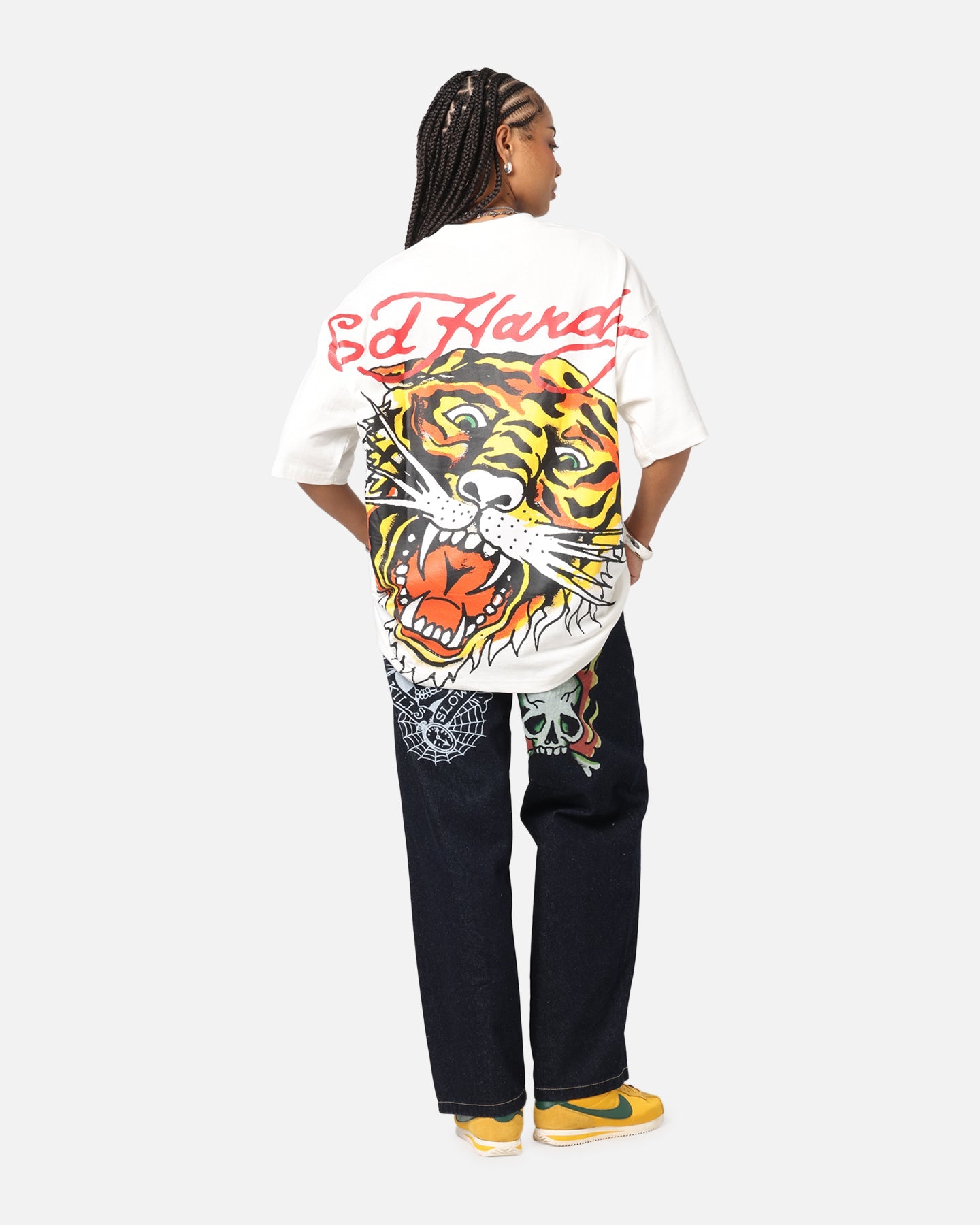 Ed Hardy Tiger Oversized Print T-Shirt Off White Style001