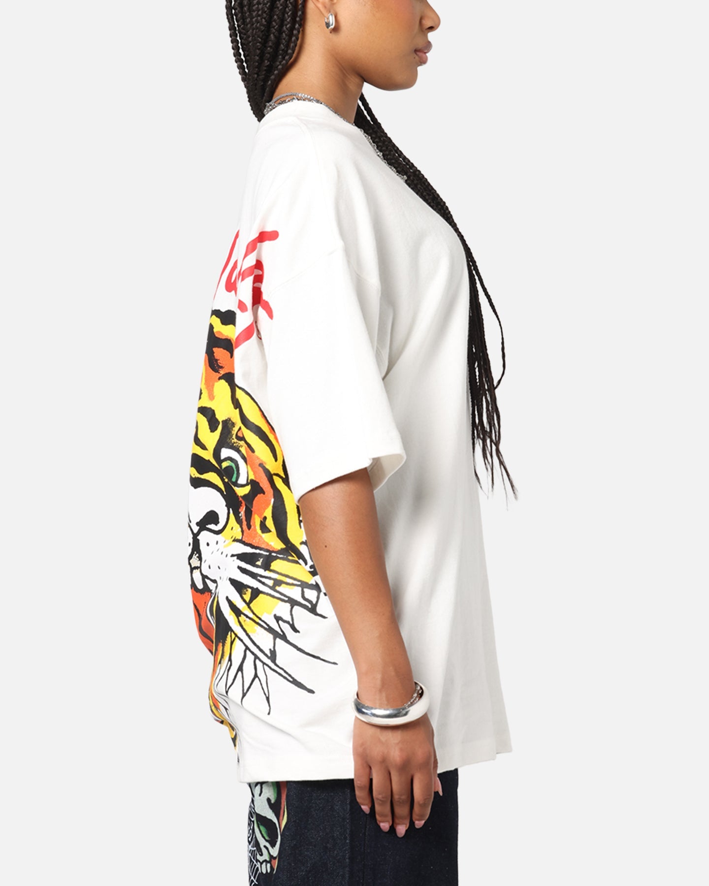 Ed Hardy Tiger Oversized Print T-Shirt Off White Style001