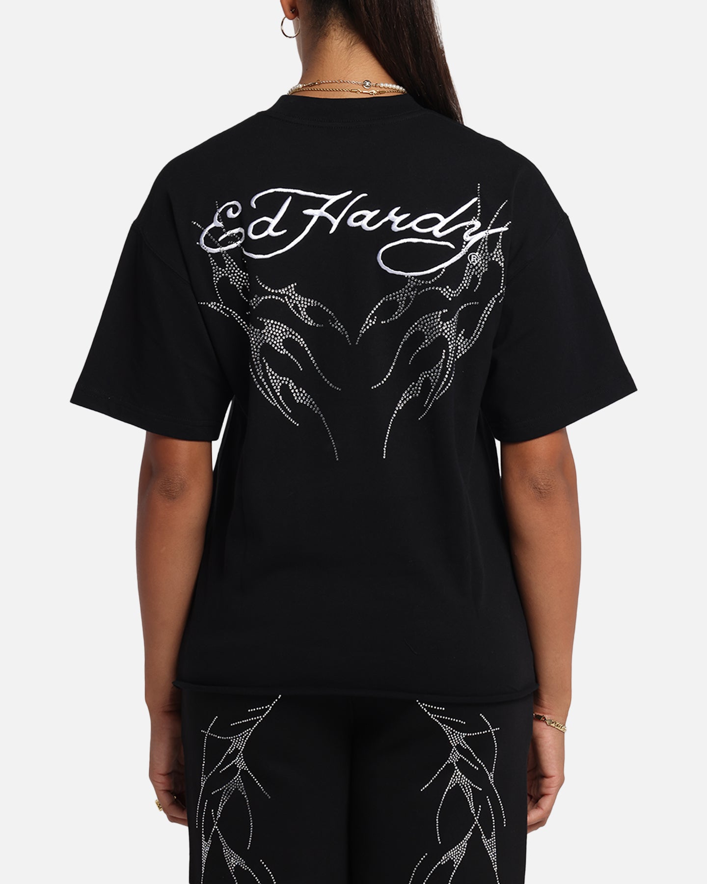 Ed Hardy Techno Rhinestone T-Shirt Black Style001