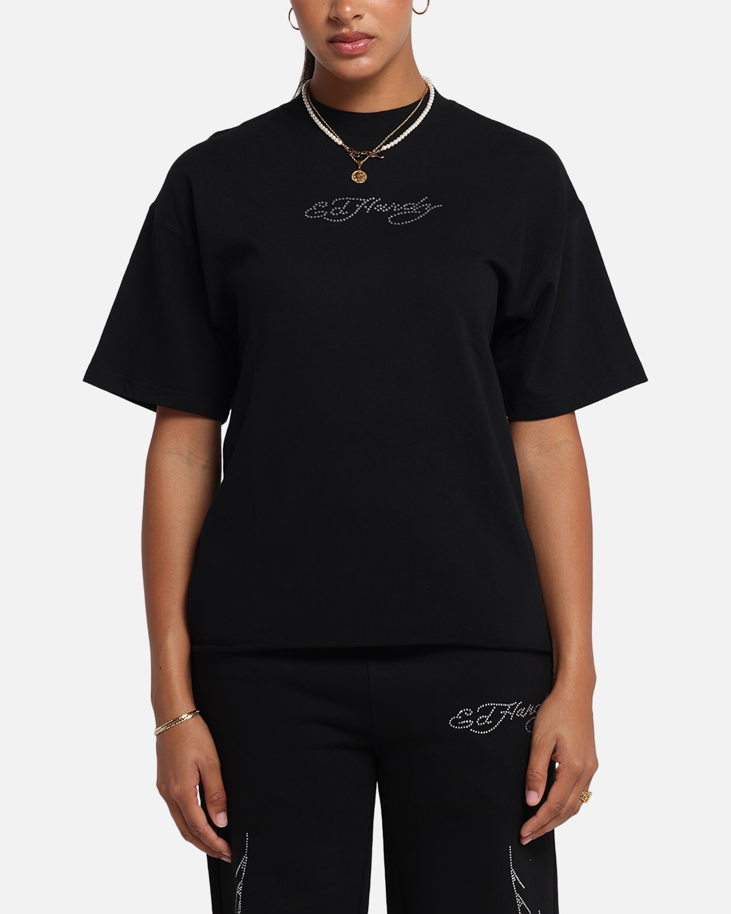 Ed Hardy Techno Rhinestone T-Shirt Black Style001