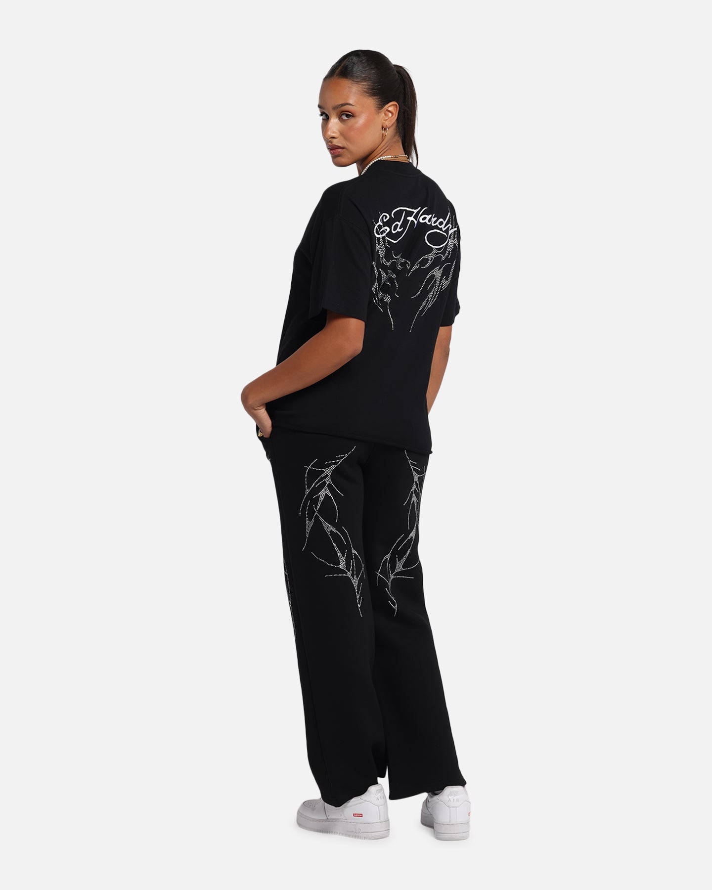 Ed Hardy Techno Rhinestone T-Shirt Black Style001