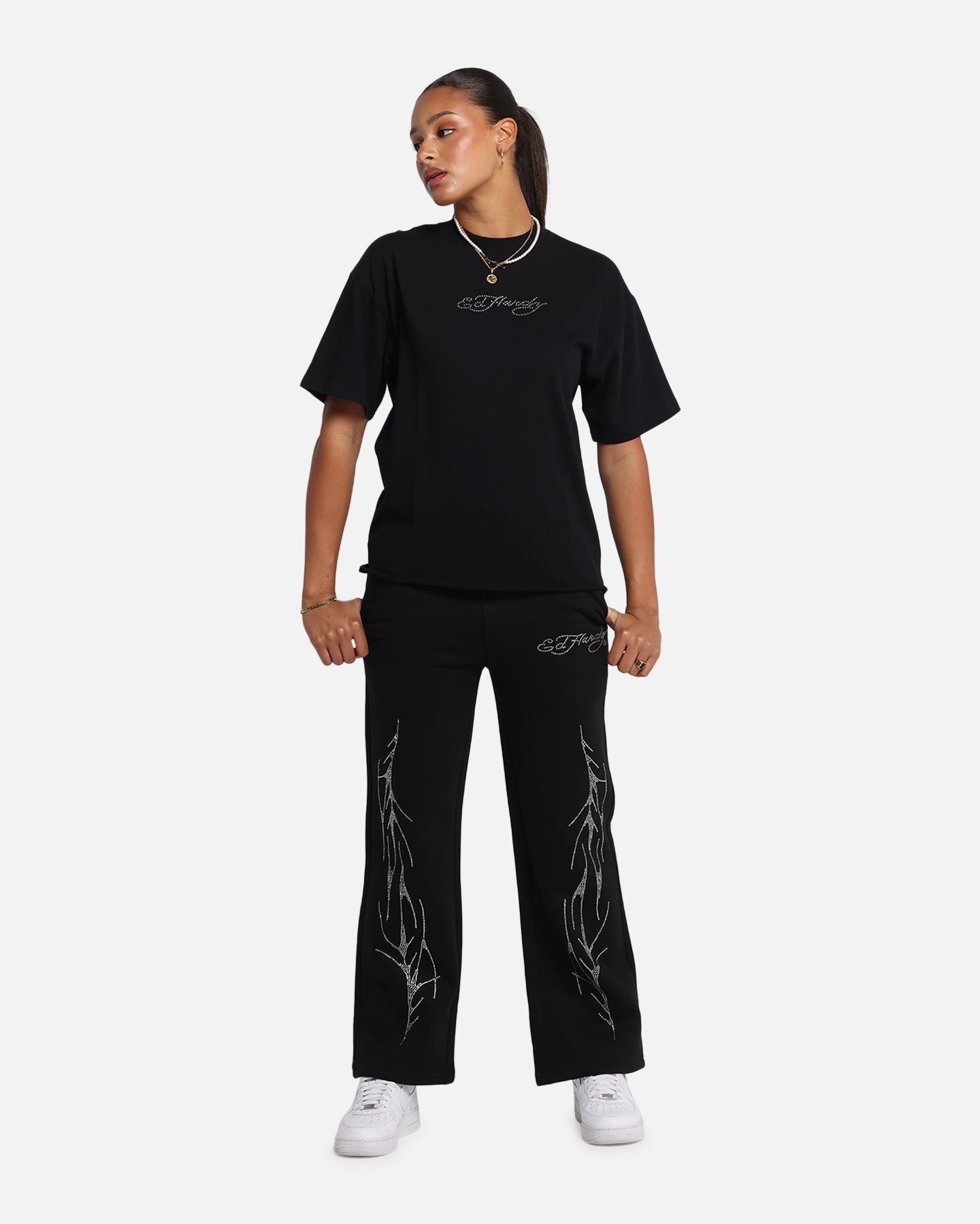 Ed Hardy Techno Rhinestone T-Shirt Black Style001