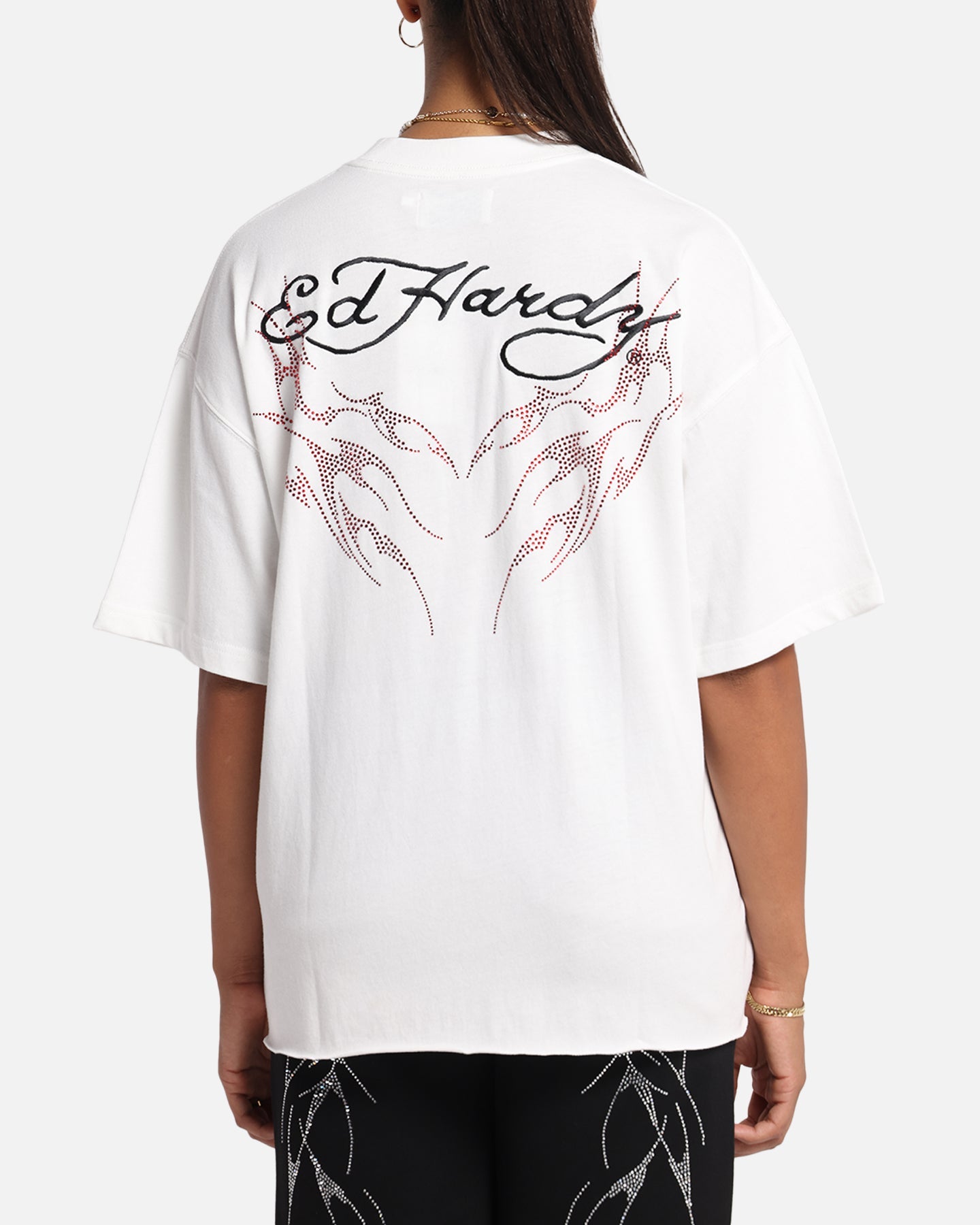 Ed Hardy Techno Rhinestone T-Shirt Off White Style001
