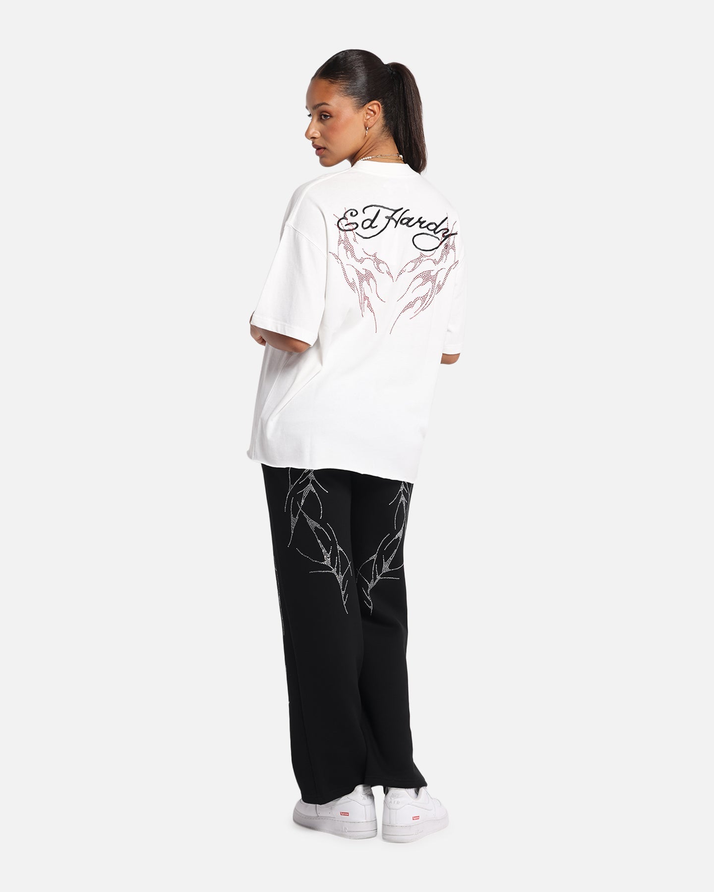 Ed Hardy Techno Rhinestone T-Shirt Off White Style001