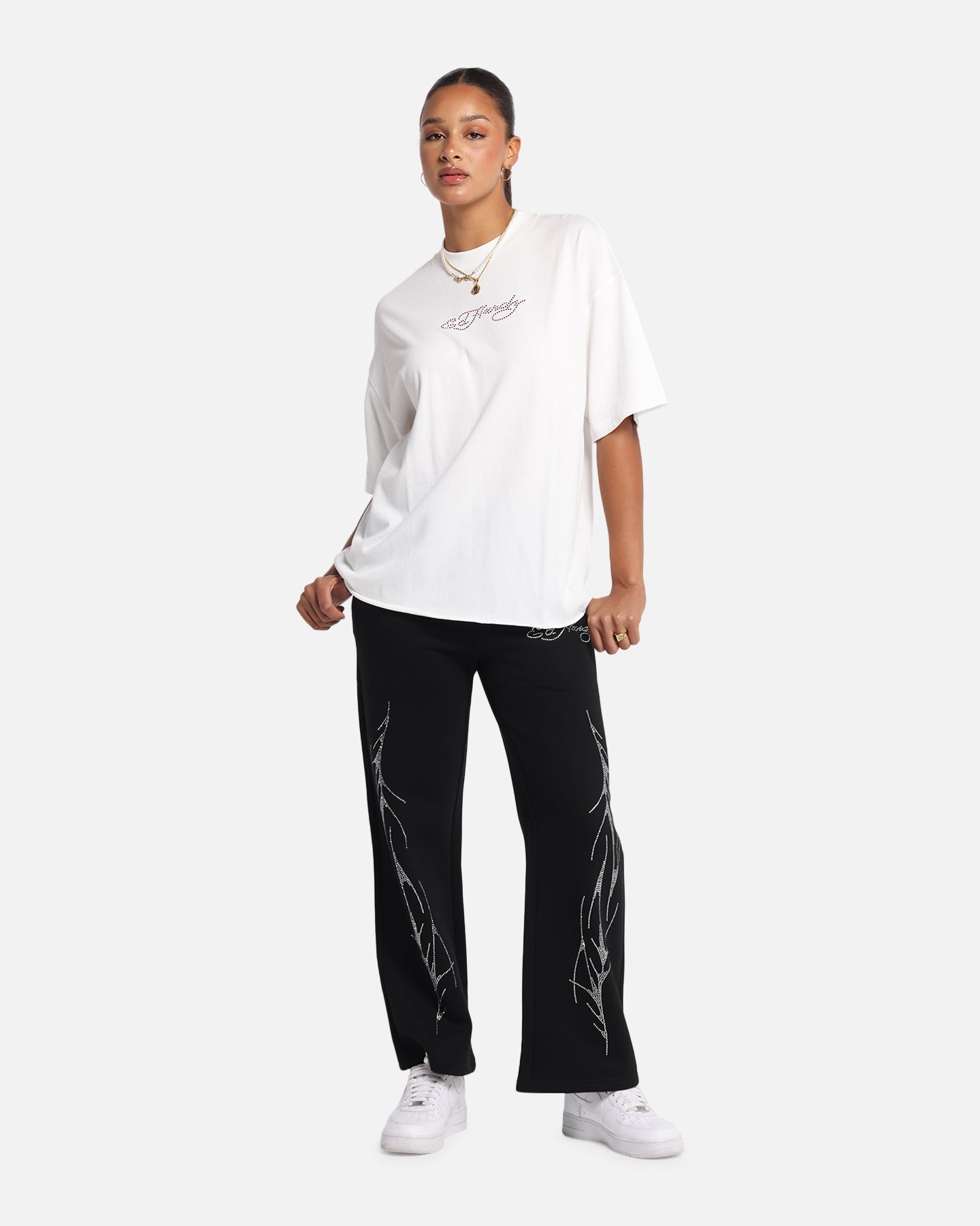 Ed Hardy Techno Rhinestone T-Shirt Off White Style001