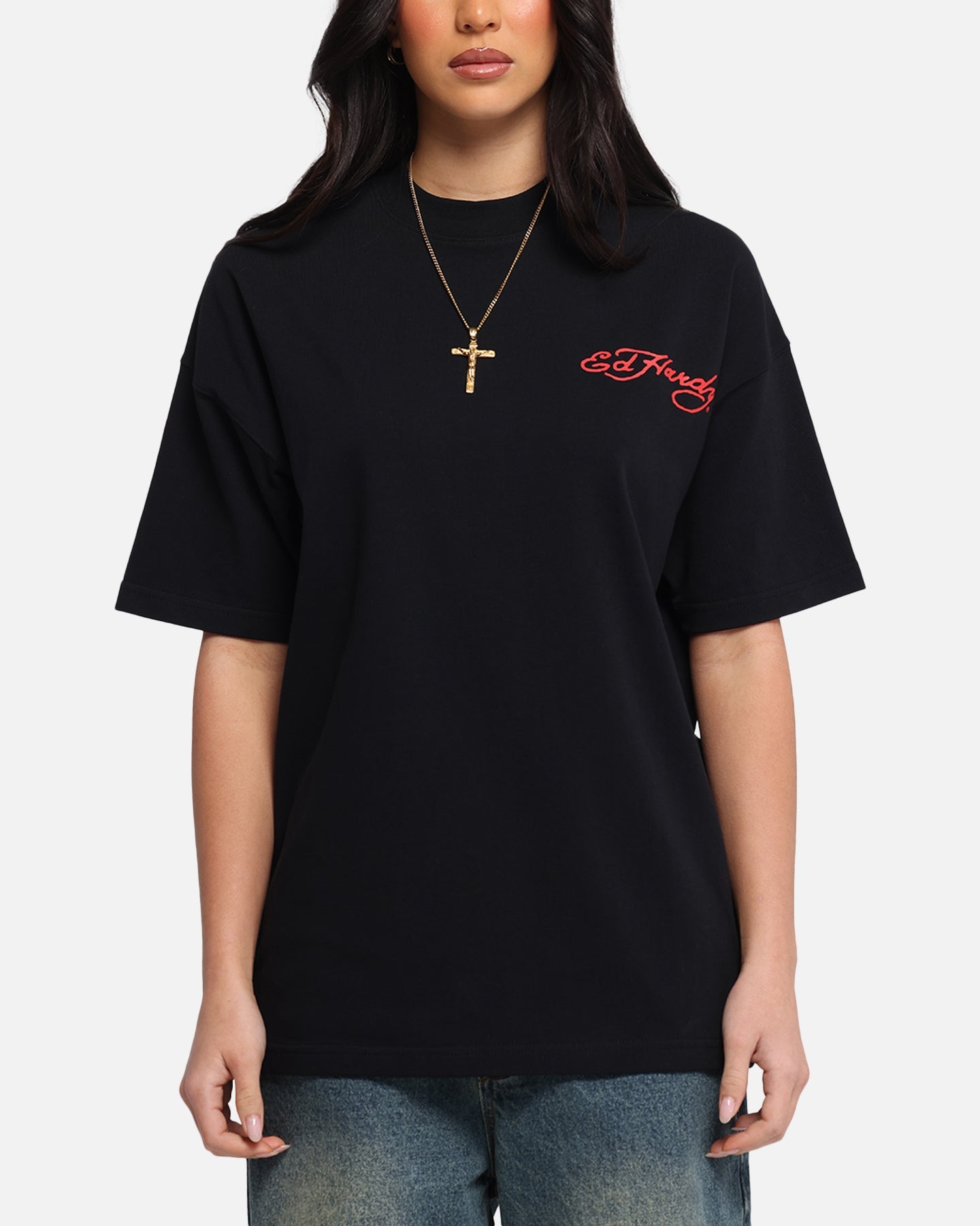 Ed Hardy Oversized Panther T-Shirt Black Style001