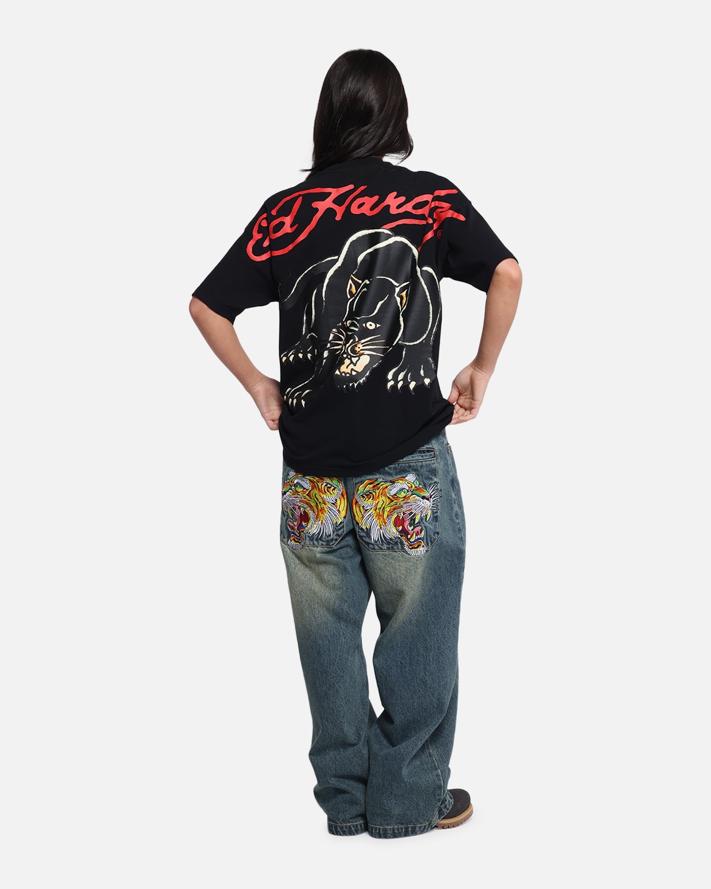 Ed Hardy Oversized Panther T-Shirt Black Style001