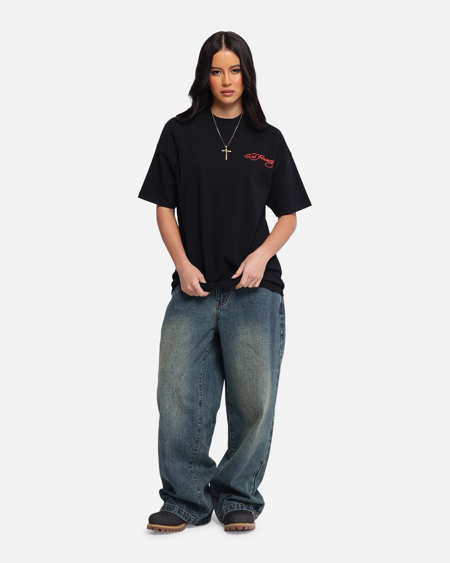 Ed Hardy Oversized Panther T-Shirt Black Style001