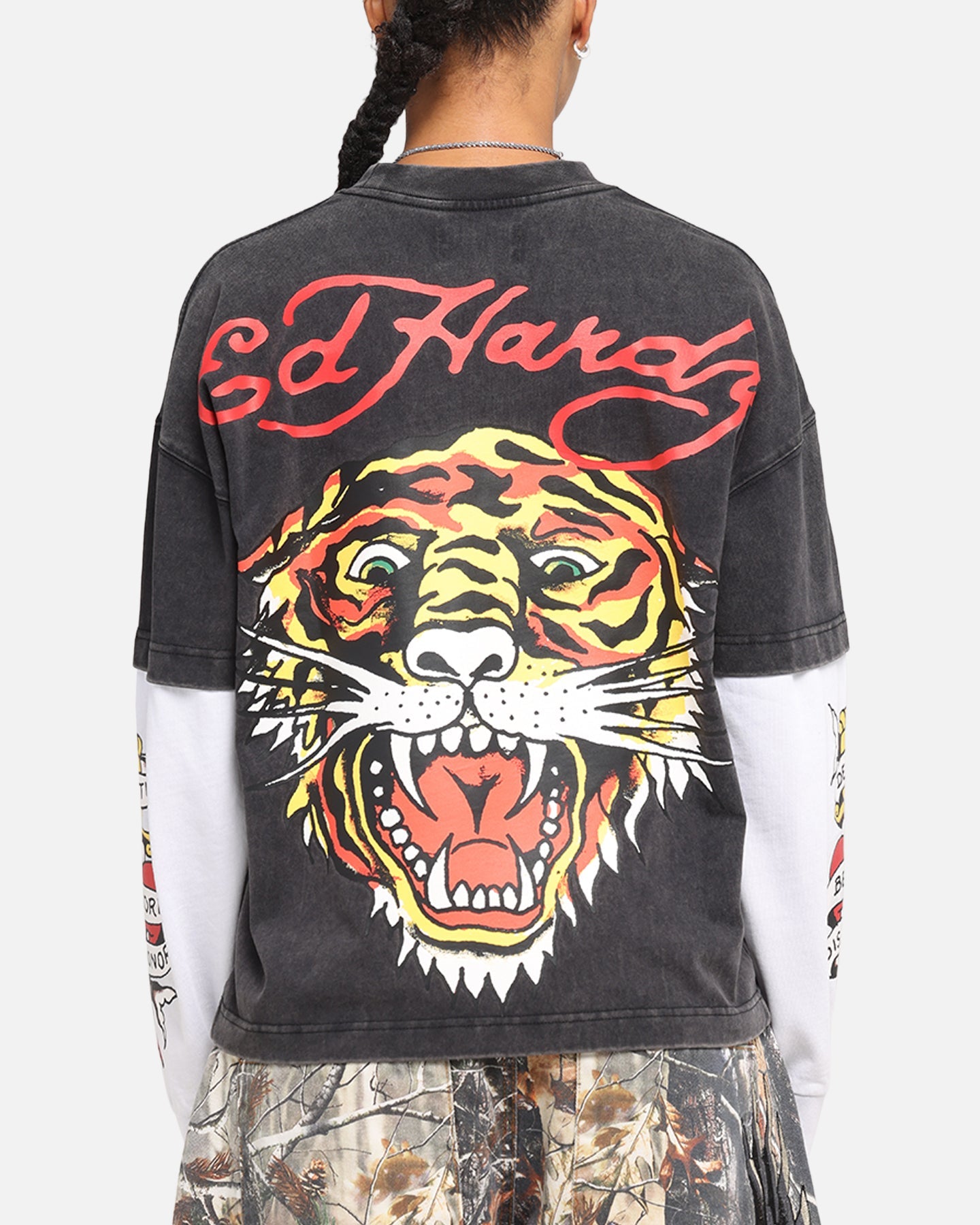Ed Hardy Tiger Layered Long Sleeve T-Shirt Black Style001