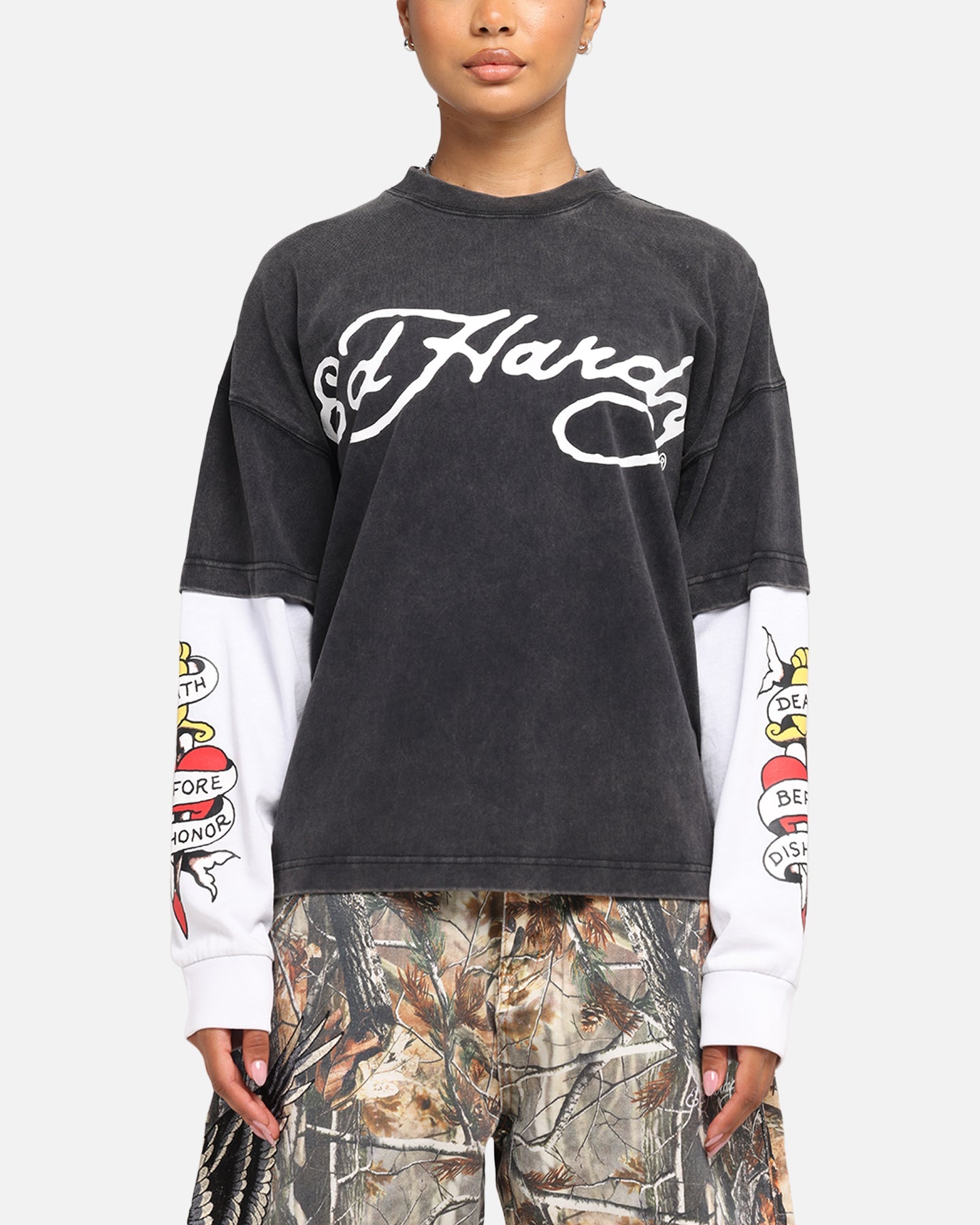 Ed Hardy Tiger Layered Long Sleeve T-Shirt Black Style001