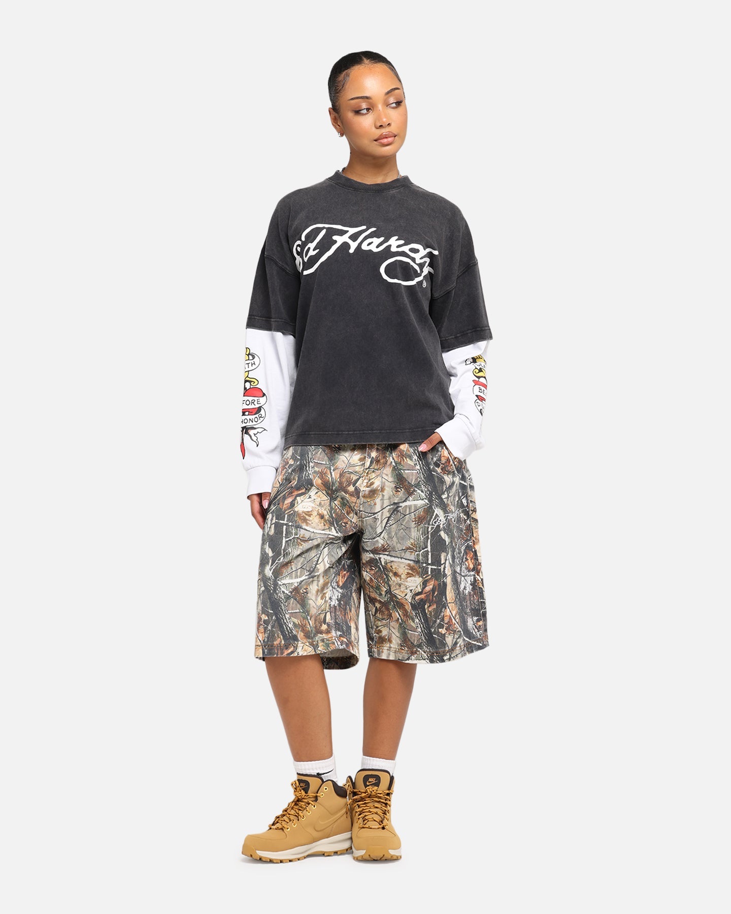 Ed Hardy Tiger Layered Long Sleeve T-Shirt Black Style001