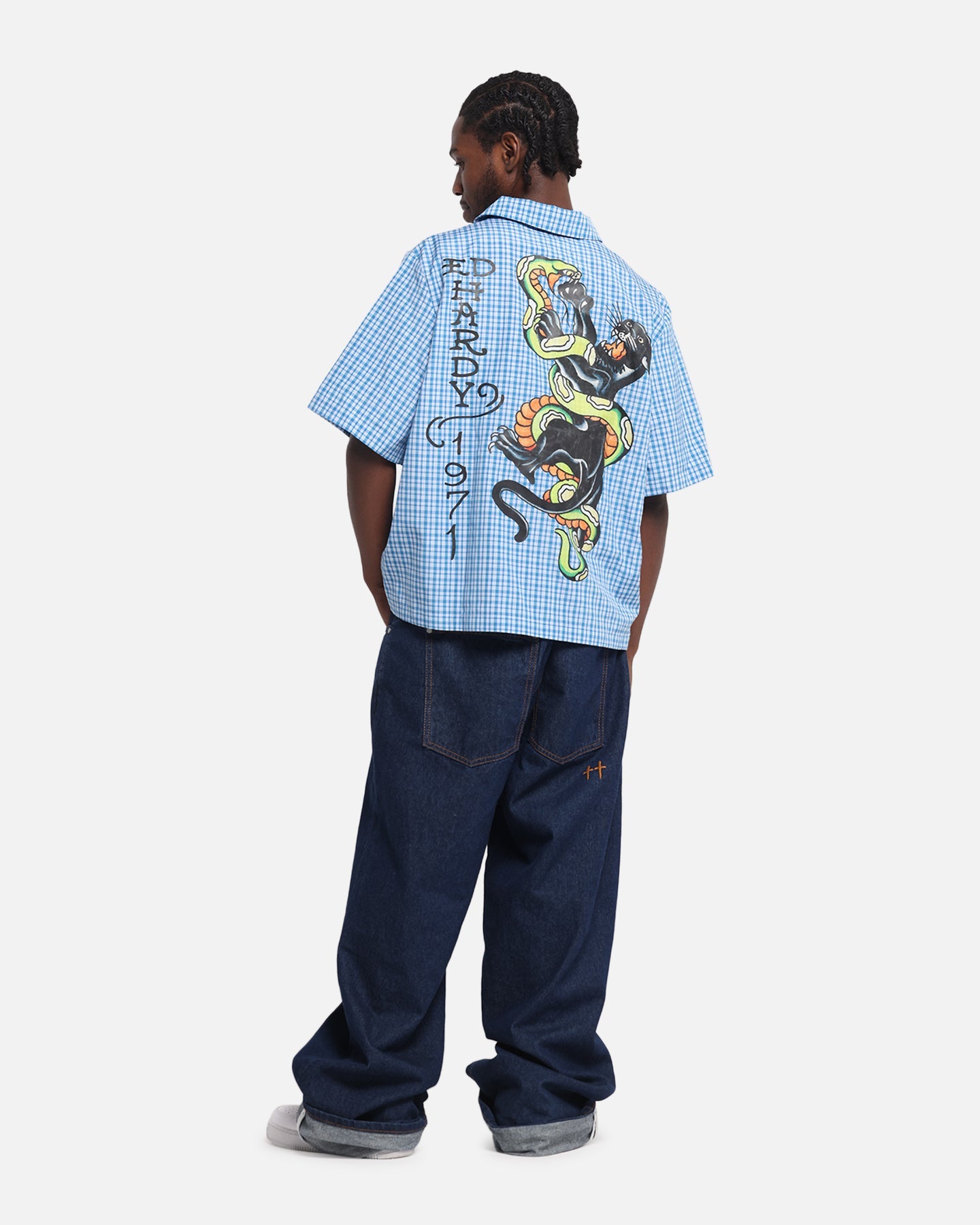 Ed Hardy Panther Button-Up Shirt Blue